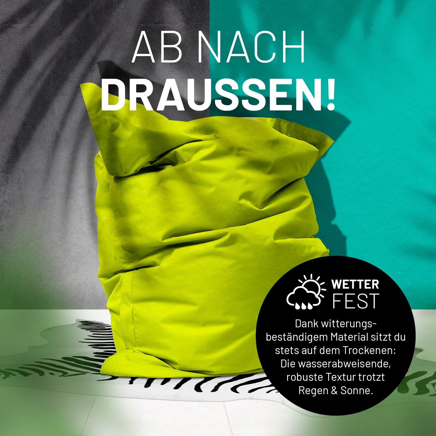 Sitzsack Classic XXL (380 L) Apfelgrün, wetterfest, wasserabweisend, robust, ideal für drinnen & draußen, pflegeleicht und langlebig.