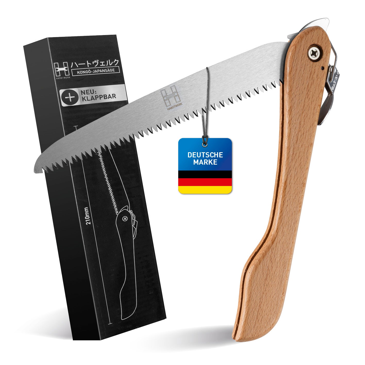 Klappbare Handsäge aus Karbonstahl - 21 cm mit Safety Lock und 3D-Verzahnung für präzise Garten- und Outdoor-Schnitte.