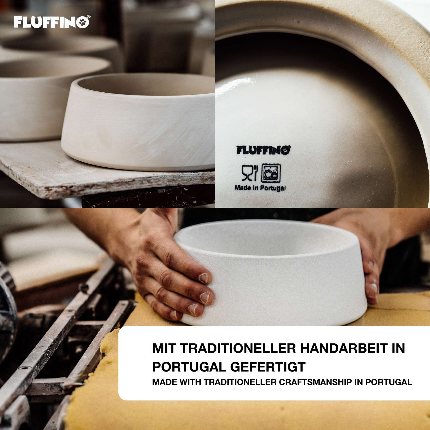 Hundenapf / Futternapf Keramik - 800 ml - lebensmittelecht, handgefertigt in Portugal, spülmaschinenfest, grau, einzigartiges Farbmuster.