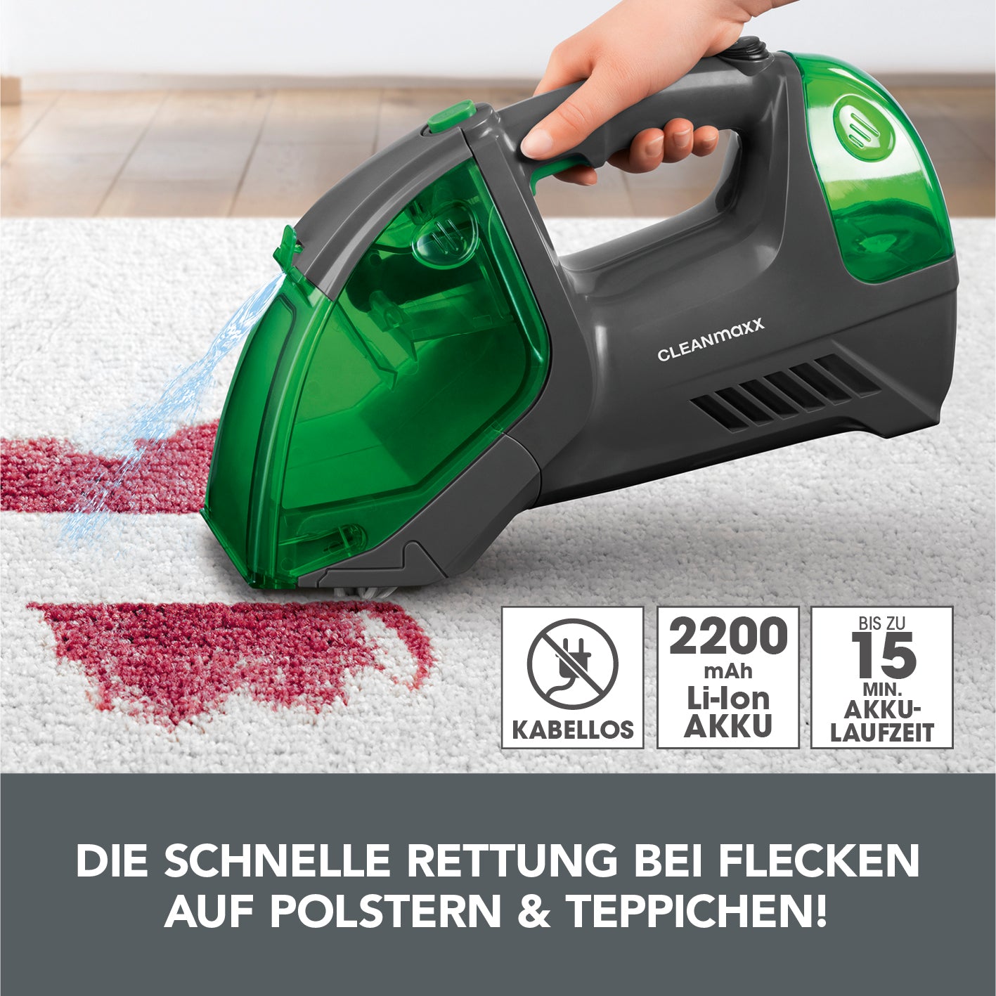 Polster- & Teppichreiniger - anthrazit/grün entfernt kabellos Rotweinflecken und Schmutz von Teppichen und Polstern schnell.