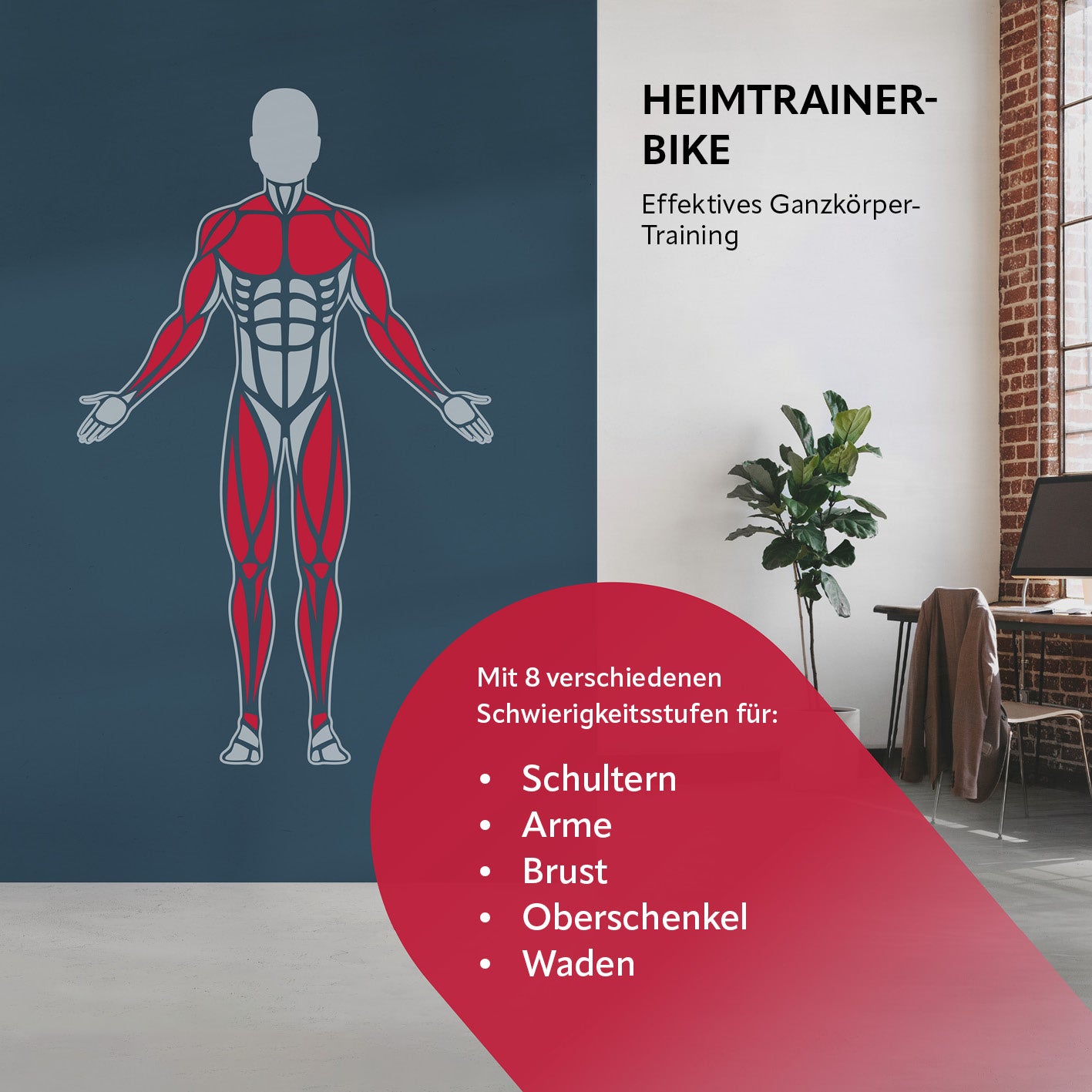 Heimtrainer Fitness Bike mit Expanderbänder für effektives Ganzkörper-Training mit 8 Schwierigkeitsstufen und Trainingscomputer.