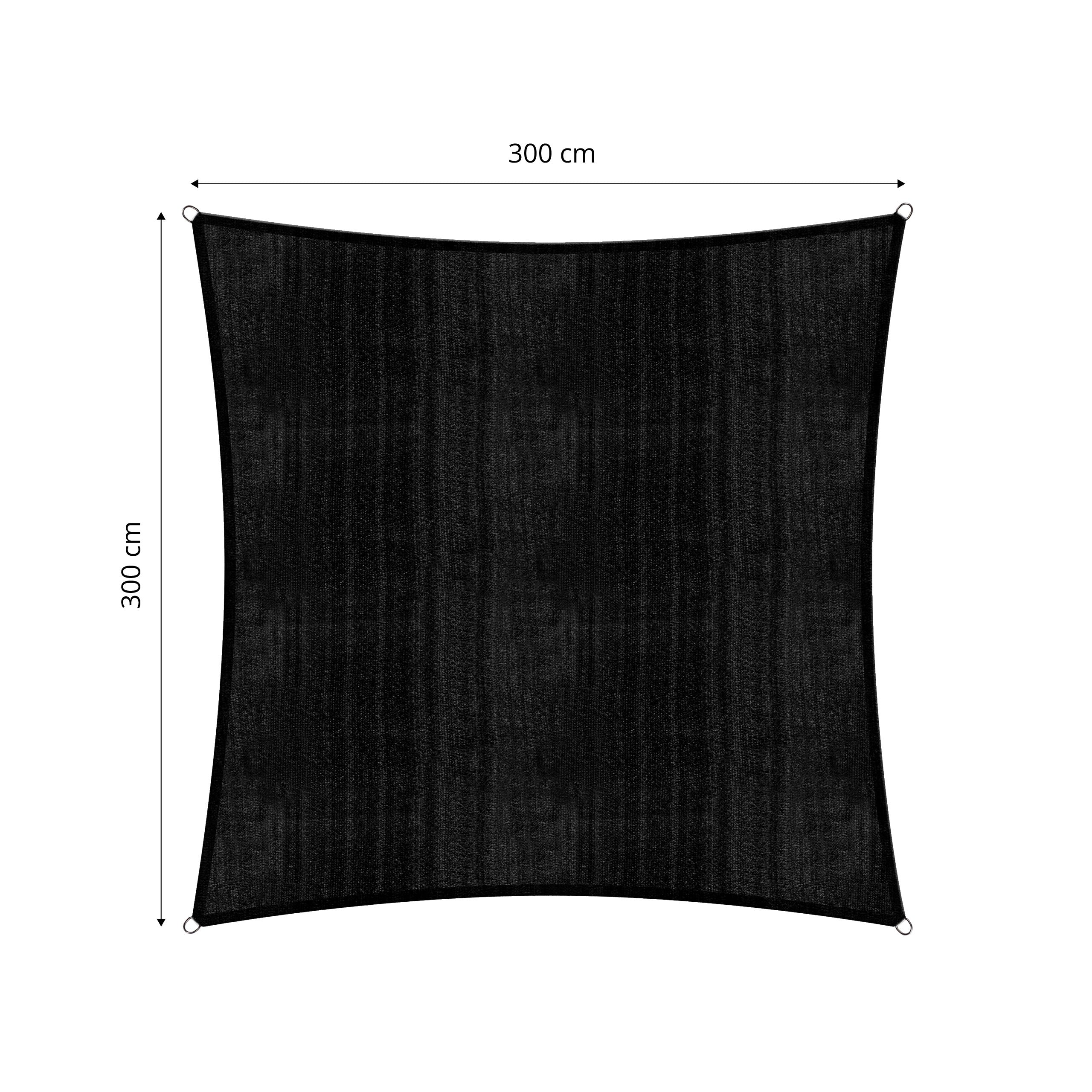 Sonnensegel 100% HDPE mit Stabilisator für UV-Schutz - Quadrat 3 x 3 Meter - Schwarz, robustes, reißfestes Sonnenschutzsegel.