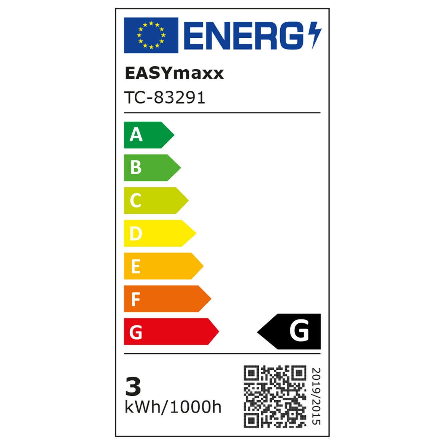 Energieetikett für Solar-Arbeitsleuchte mobil - Schwarz mit Energieeffizienzklasse G und 3 kWh Verbrauch pro 1000 Stunden.