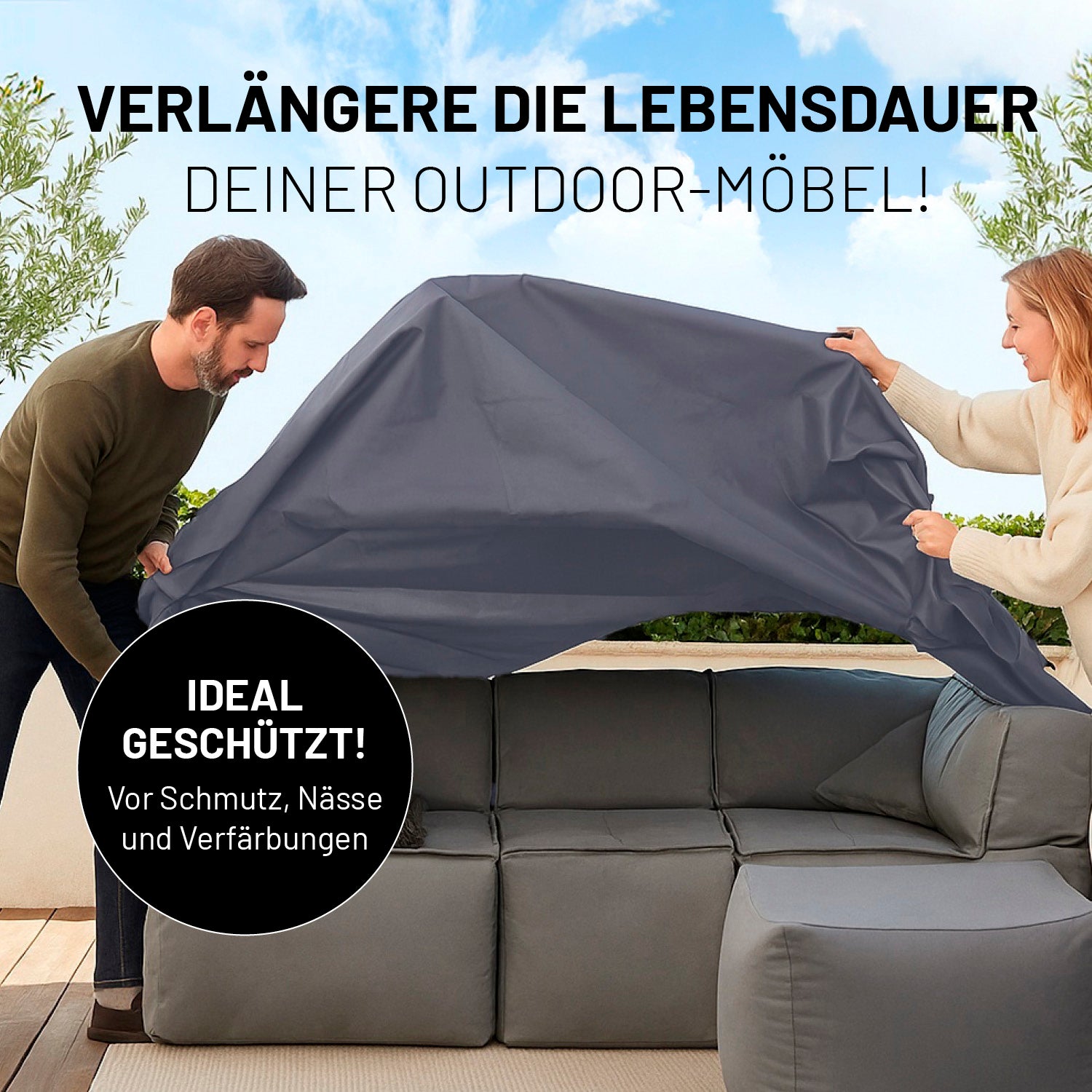 Wetterschutzhaube für den Modularen Sessel - 100 x 76 x 75 cm schützt Outdoor-Möbel vor Schmutz, Nässe, UV-Strahlung und Verfärbungen.