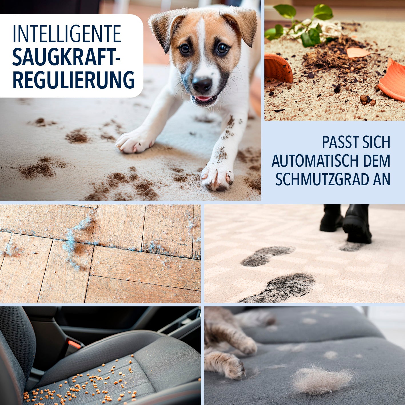 AeroTech 500 Staubsauger mit Absaugstation in Grau-Blau mit intelligenter Saugerkraft-Regulierung und automatischer Anpassung an den Schmutzgrad.