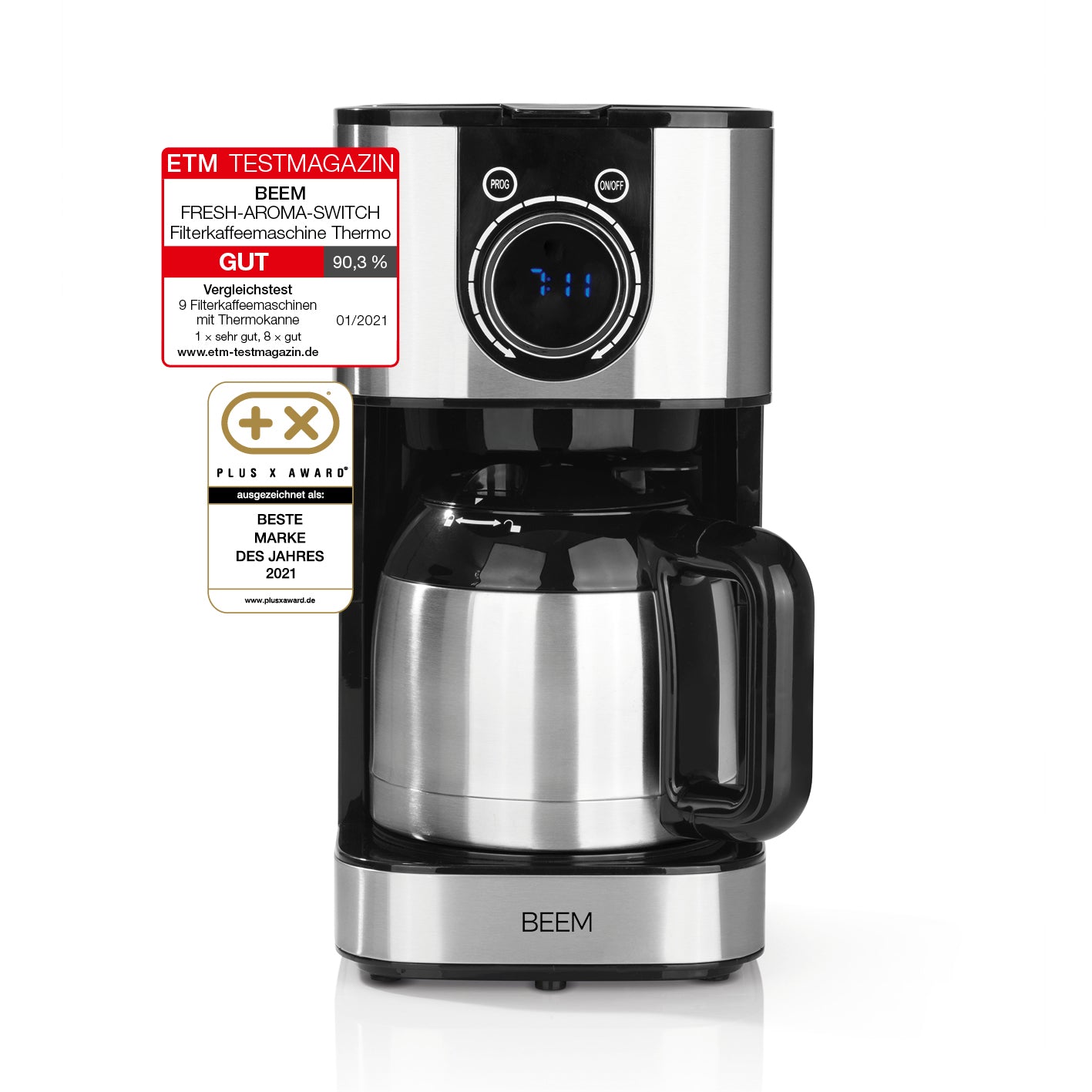 Kaffeemaschine Fresh-Aroma-Switch Thermo mit LED-Touch-Display, Timer, Doppelwand-Isolierkanne und modernem Design von BEEM.