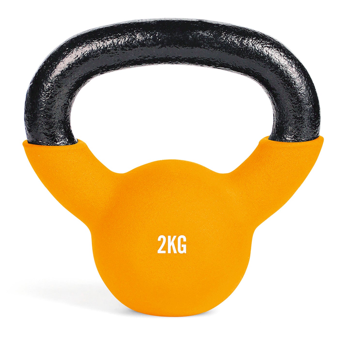 Kettlebell - Kugelhantel aus Gusseisen - 2 kg mit Neoprenbeschichtung für sicheres und geräuscharmes Fitnesstraining.