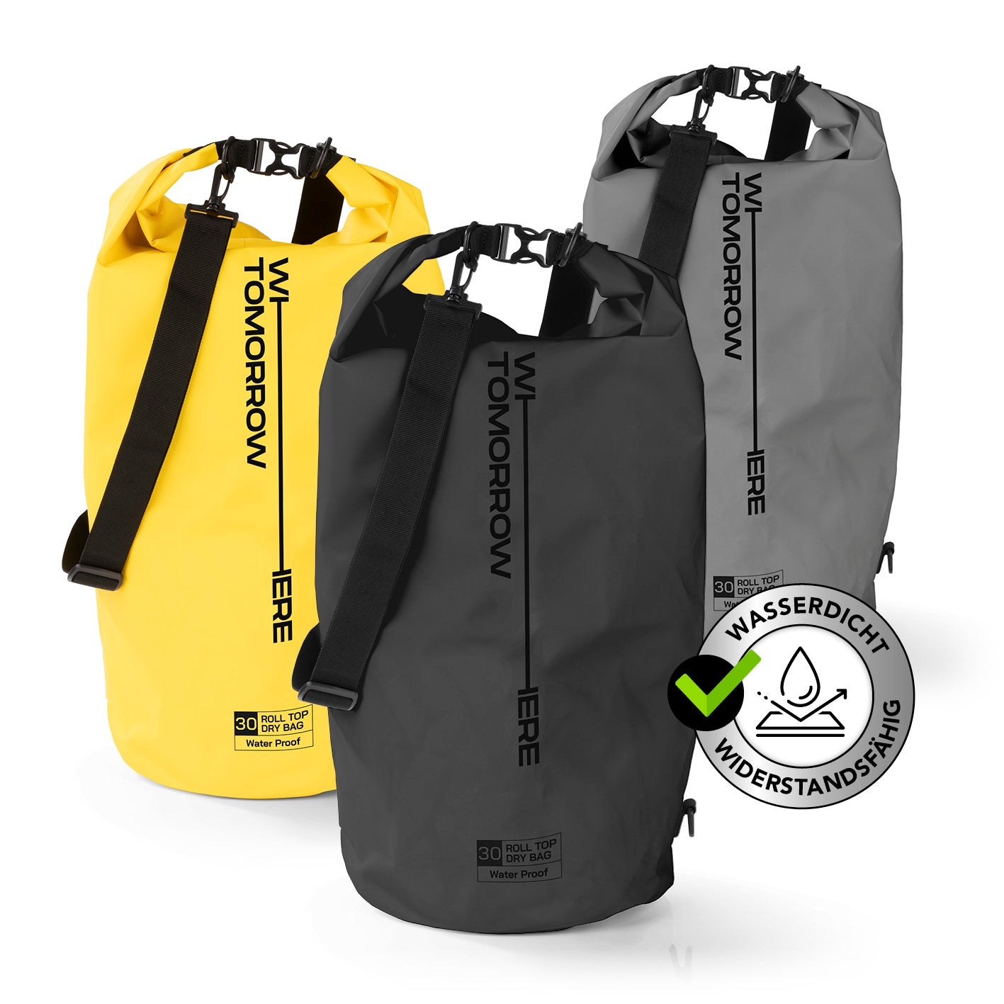 Dry Bag 30L - Style 02 - Schwarz robuster, wasserdichter Rucksack mit Rolltop-Verschluss und verstellbarem Schultergurt für Outdoor-Abenteuer.