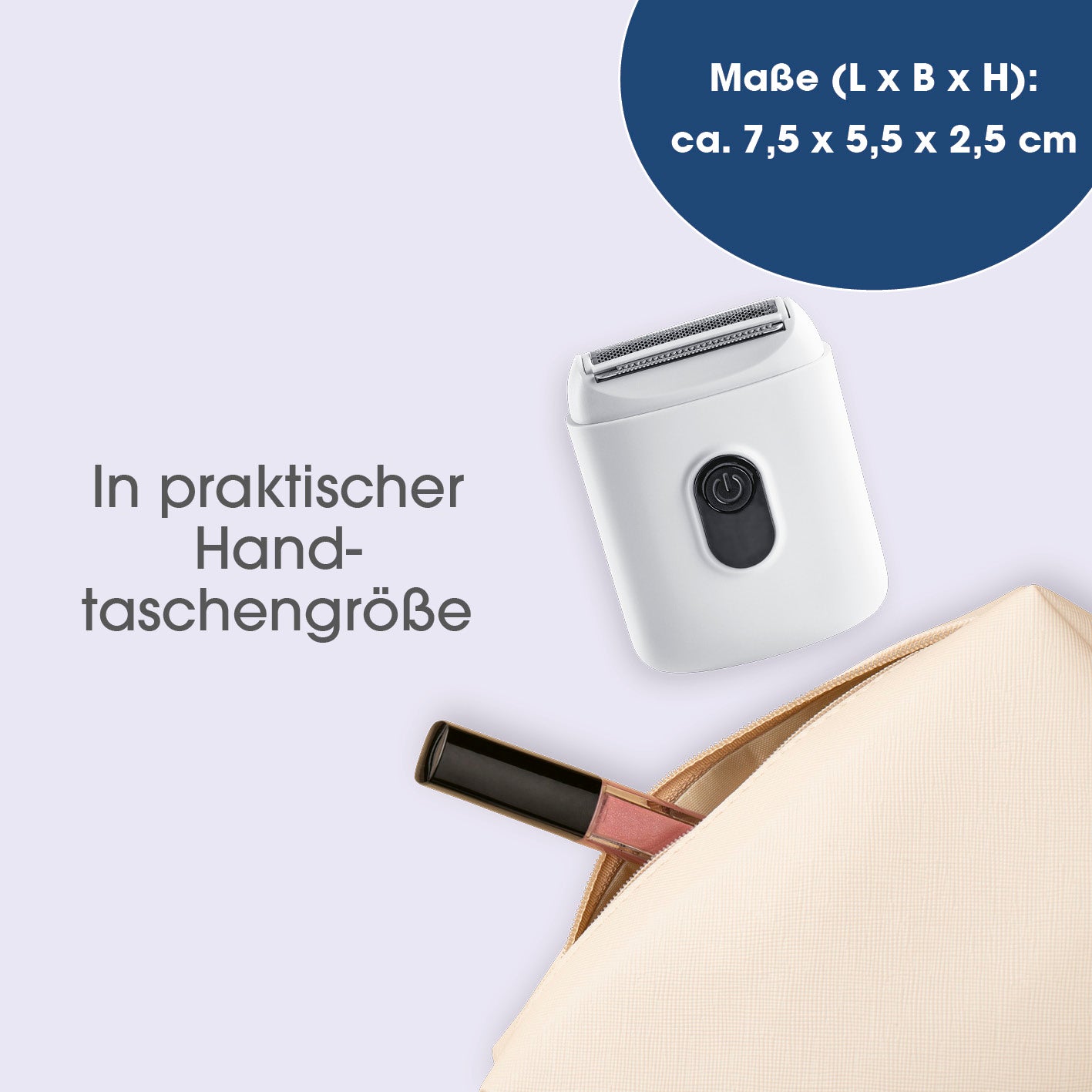 Damenrasierer - weiß/schwarz, kabellos, praktisch handtaschengroß, ideal für Reisen und präzise Haarentfernung unterwegs.
