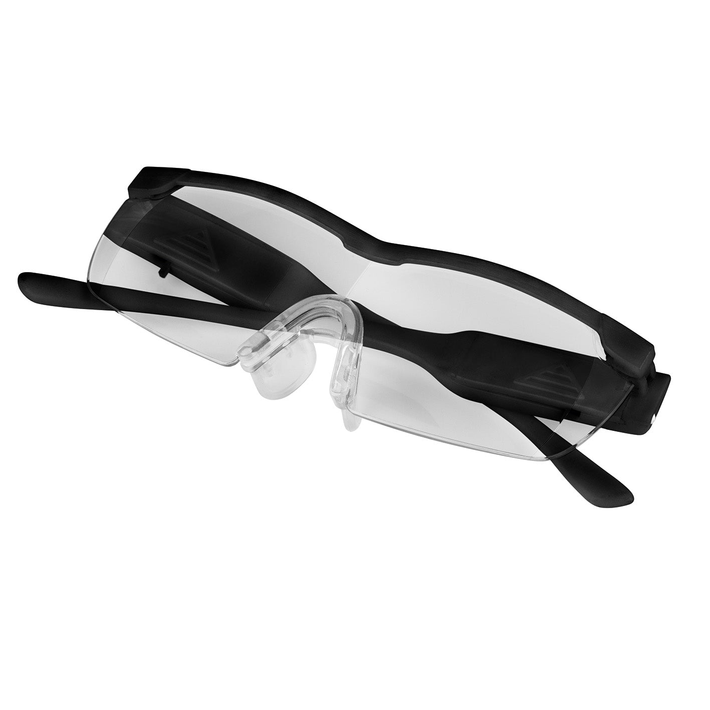 Vergrößerungsbrille LED - schwarz mit klarem Sichtfeld, leicht, komfortabel und ca. 160 % Vergrößerung, passt über normale Brillen.