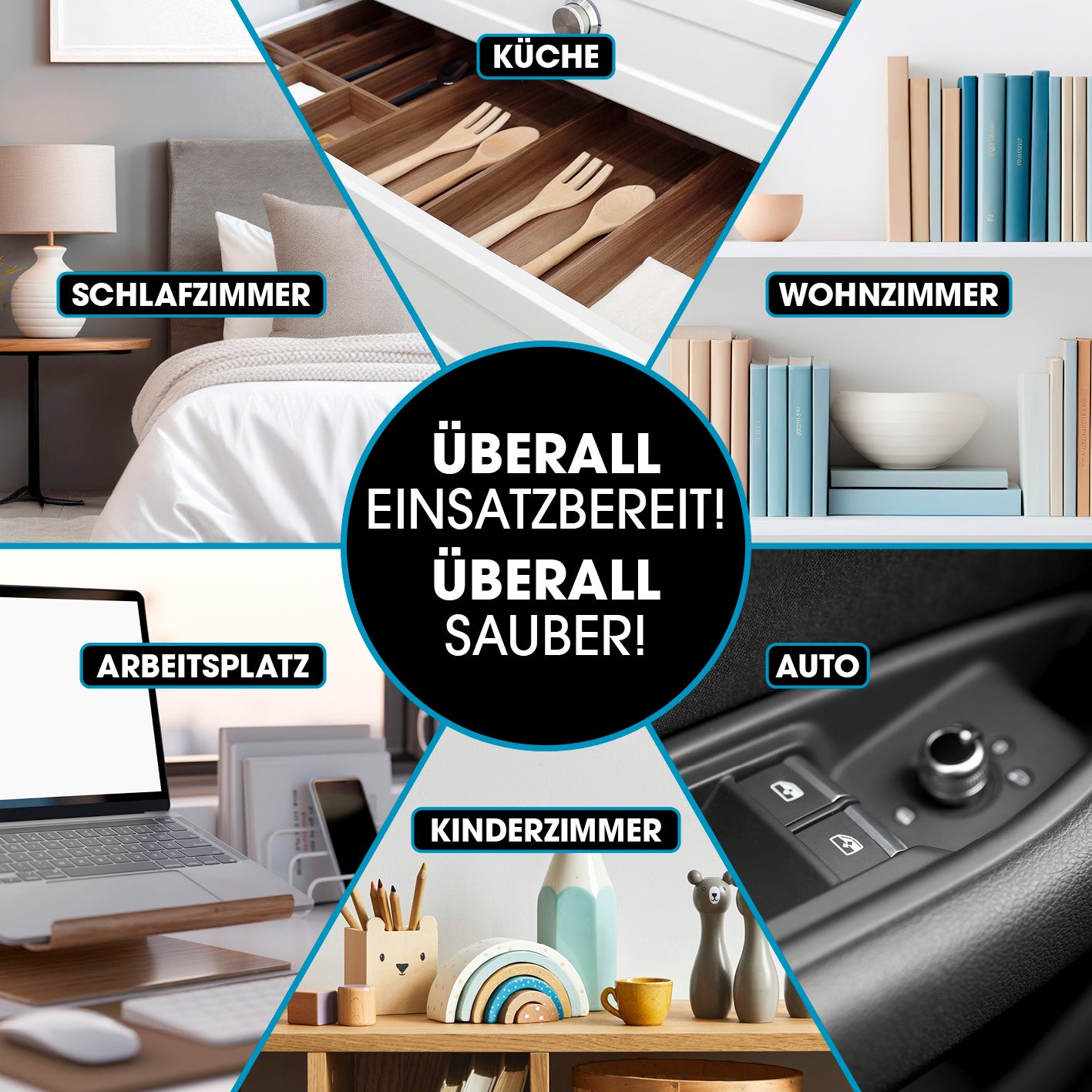 2in1-Akkusauger kabellos, vielseitig einsetzbar in Küche, Schlafzimmer, Wohnzimmer, Arbeitsplatz, Kinderzimmer und Auto, 5 kPa Saugleistung.
