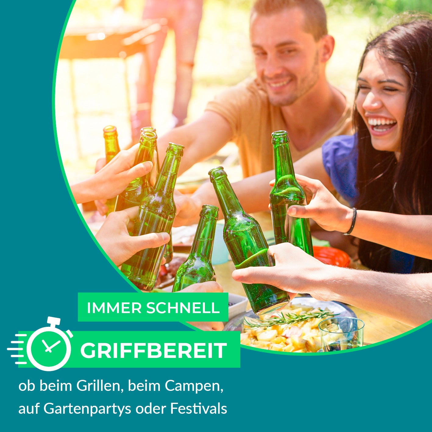 Outdoor-Flaschenkühler mit Platz für 13 Flaschen, ideal beim Grillen, Campen und Gartenpartys, stromlos und witterungsbeständig.
