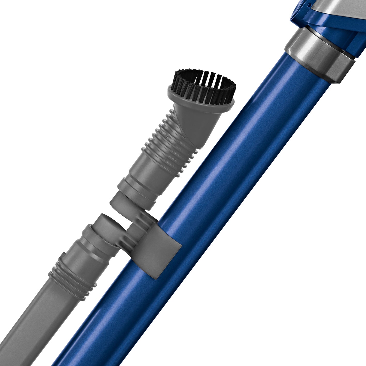 Akku-Zyklon-Staubsauger - silber/blau mit Aluminium-Steckrohr und beutelloser Zyklon-Technologie, inklusive Staubbürste.