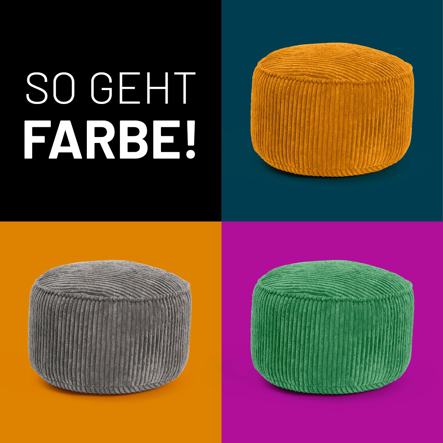 Sitzsack Pouf aus der Cord-Reihe - Weinrot mit geripptem Stoff, vielseitig nutzbar als Hocker, Schemel und Ablage, robust und pflegeleicht.