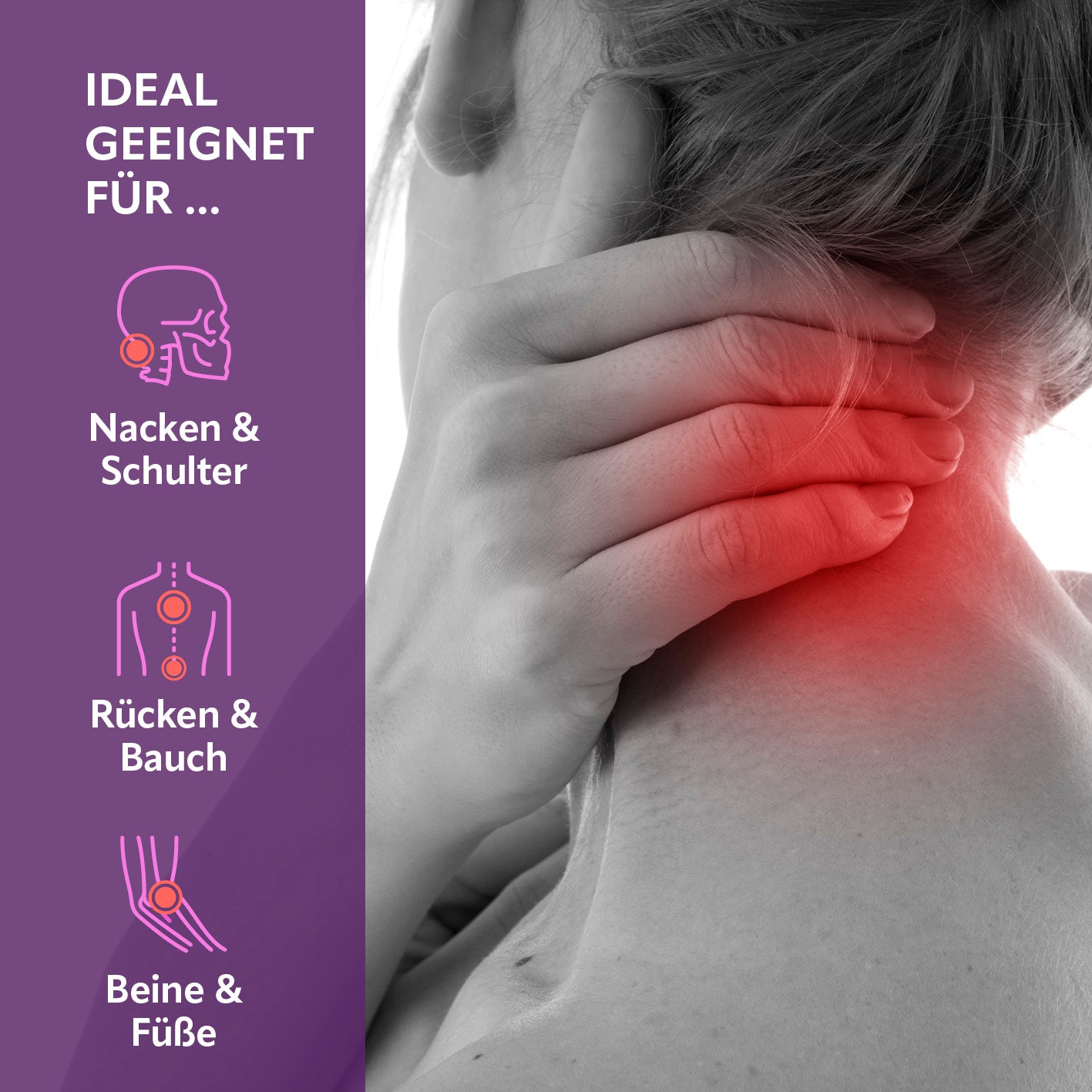 Shiatsu-Massagegerät zur entspannenden Druck- und Knetmassage für Nacken, Schultern, Rücken, Bauch, Beine und Füße.