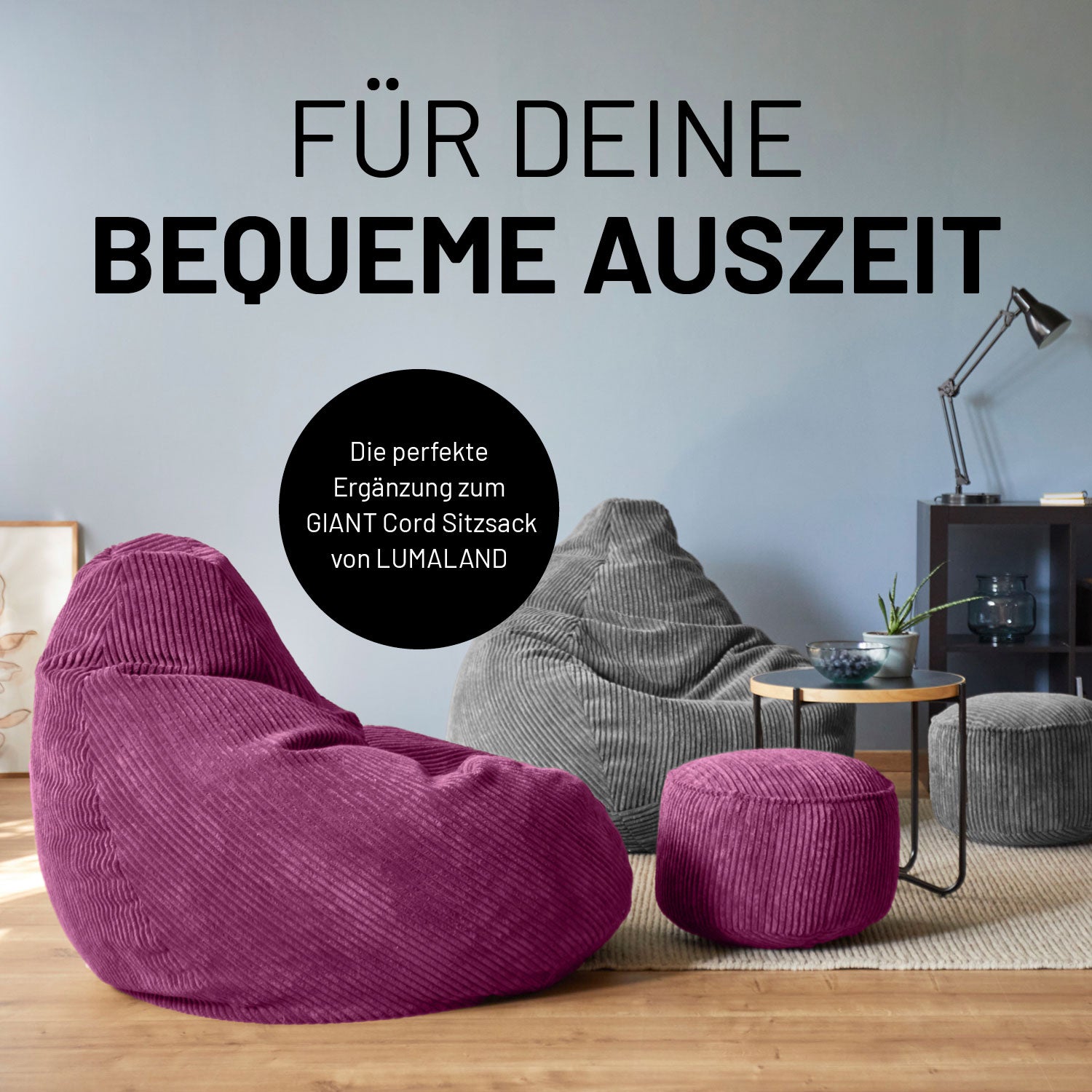 Sitzsack Pouf aus der Cord-Reihe - Weinrot als Hocker, Schemel und Ablage mit stylishem Kuschelbezug im Vintage-Look