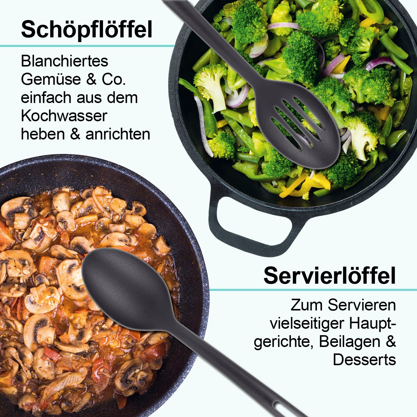 Küchenhelfer-Set mit praktischem Ständer - 7-teilig, hitzebeständige Küchenhelfer für Pfannenschonendes Kochen und einfache Reinigung.