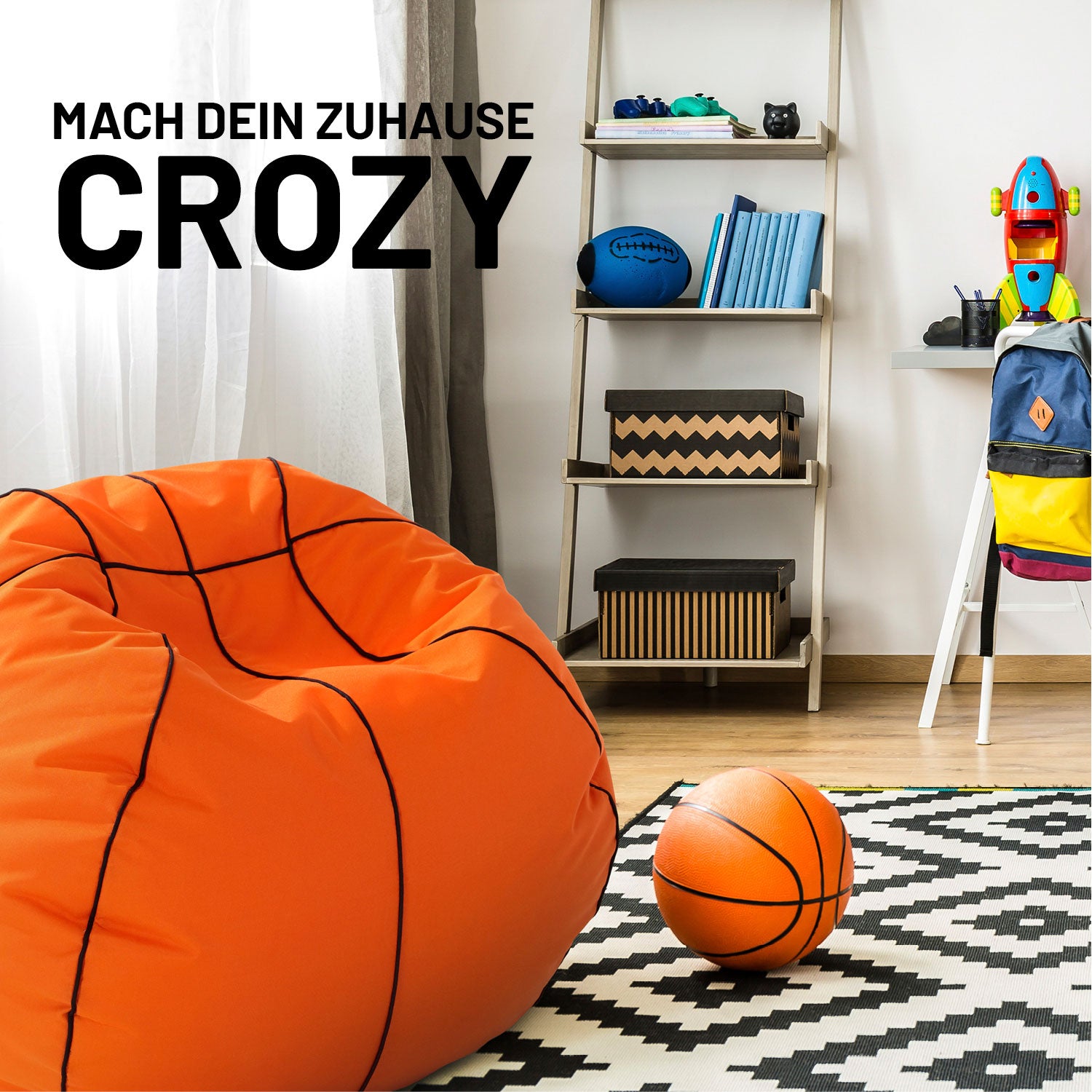 Luxury Basketball Sitzsack (170 L) im Basketball-Design, indoor & outdoor, mit hochwertiger EPS-Perlen-Füllung für besten Sitzkomfort.