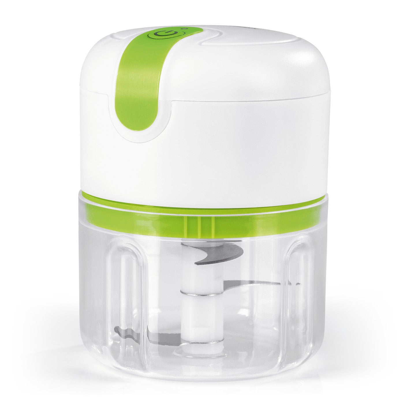 Multi-Zerkleinerer inkl. USB-Kabel 250 ml weiß/limegreen, kompakter Akku-Zerkleinerer mit Edelstahlklingen und spülmaschinengeeignetem Mixbehälter.