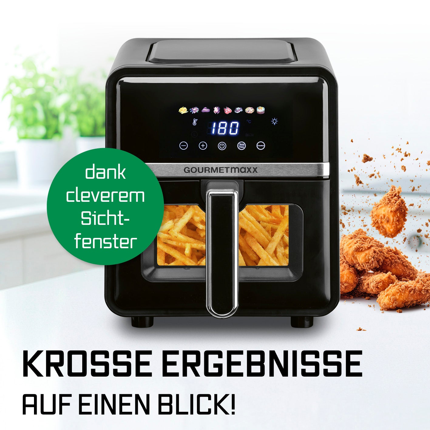 Heißluftfritteuse - 5 Liter mit Sichtfenster, LED-Touchdisplay und 6 Funktionen für fettarmes Frittieren knuspriger Gerichte
