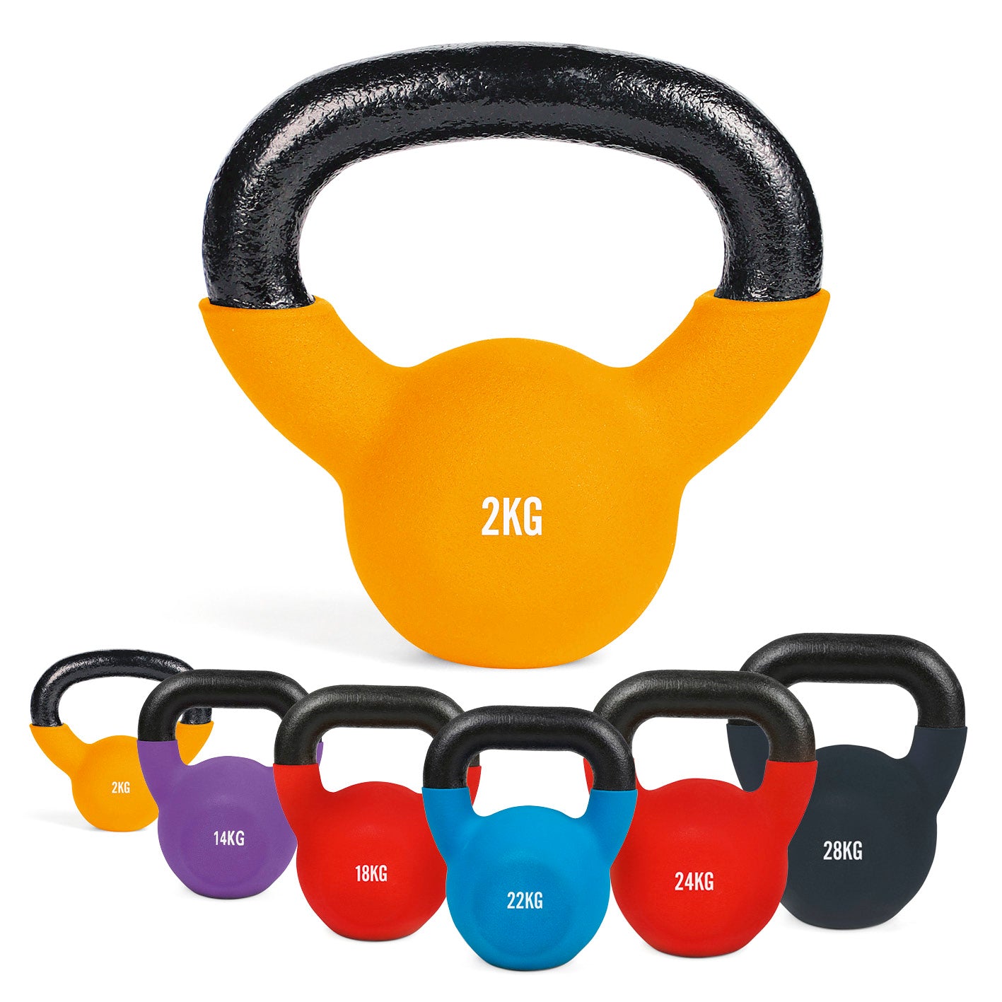 Kettlebell - Kugelhantel aus Gusseisen - 2 kg mit Neoprenbeschichtung, ideal für vielseitiges Kraft- und Ausdauertraining.