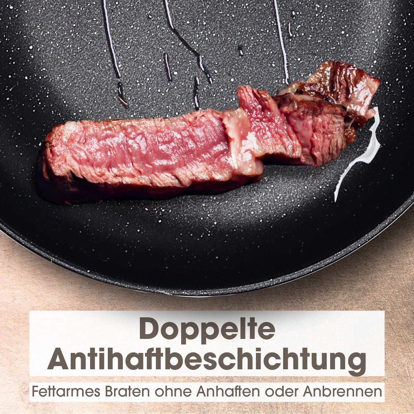 Karbonstahl-Bratpfanne Ø 28 cm mit 2-fach Antihaftbeschichtung für fettarmes Braten ohne Anhaften auf allen Herdarten.