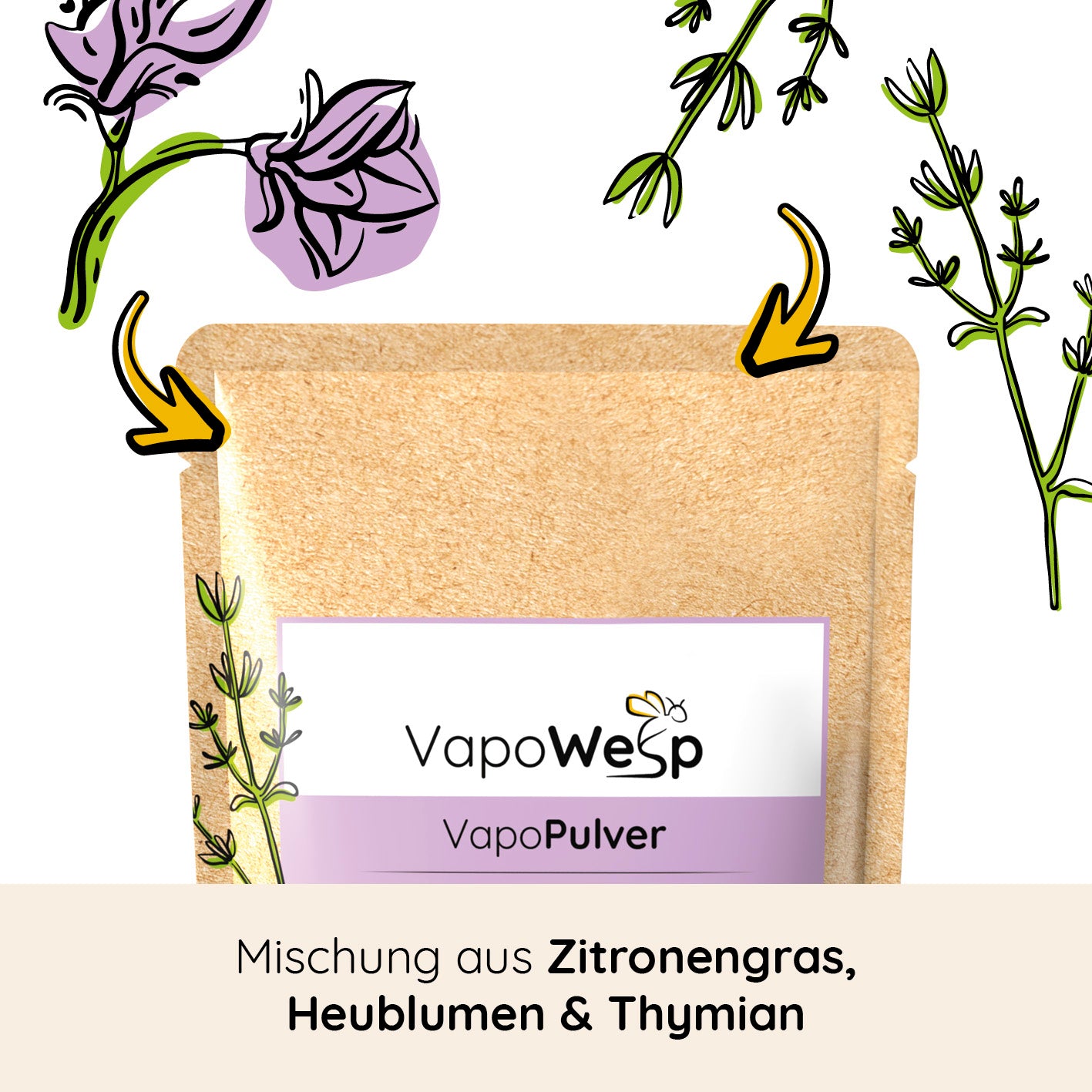 Pulver-Set Orange & Rosemary (100 g) + Lemon Basil (100 g) + Hay Flowers & Thyme (100 g) Aromatische Kräutermischung für VapoWesp Räucherbox.