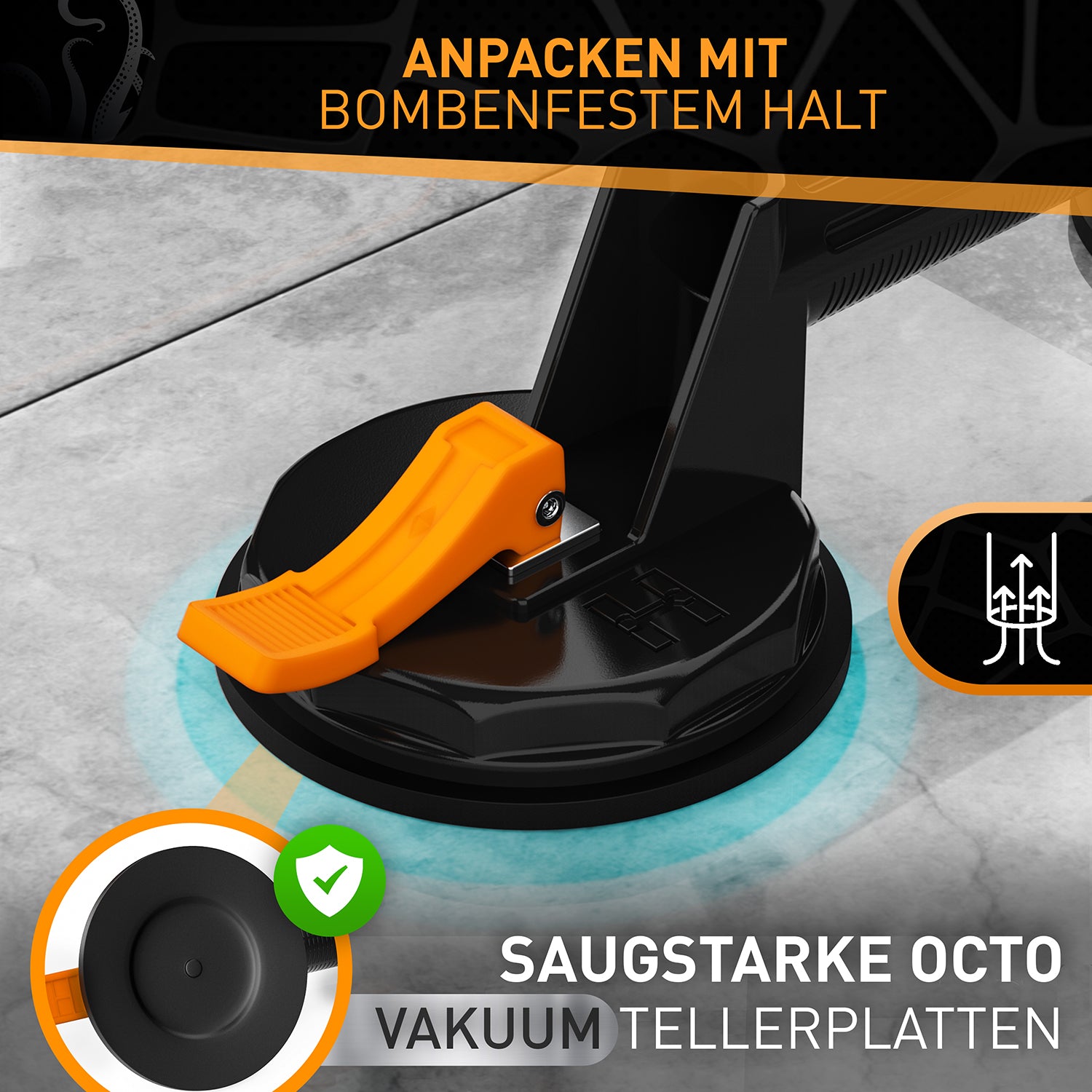 Multifunktionaler Saugheber - 2er Set mit staarker Saugkraft, ergonomischem Hebel und rutschfestem Griff für sicheren Halt bei bis zu 120 KG.