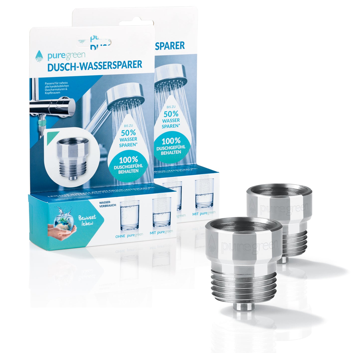 Wassersparer für die Dusche - Spart bis zu 50 % Wasser - chromfarben - 2er-Set mit einfacher Installation und konstantem Wasserstrahl.