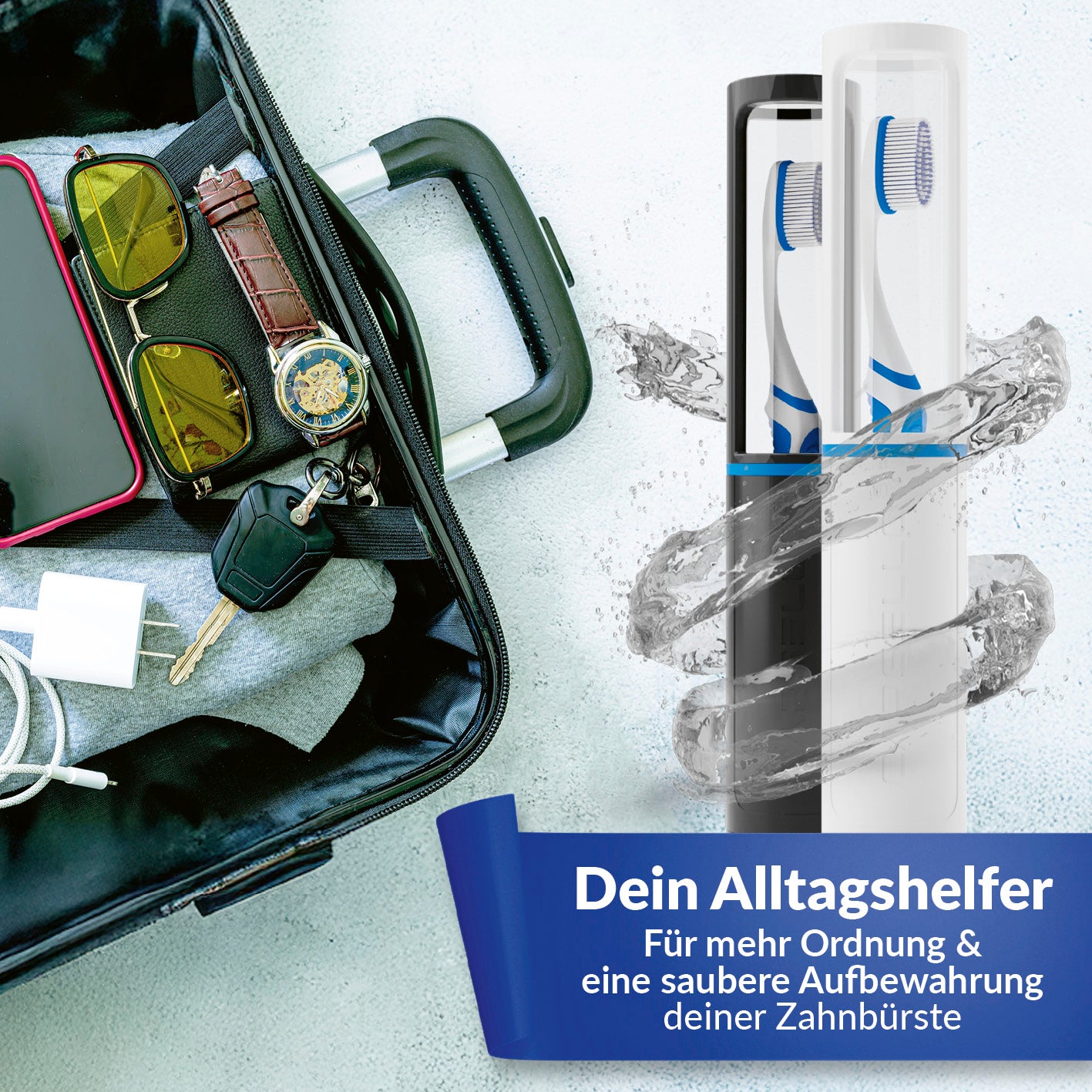 Zahnbürstenbox - schwarz & weiß - 2er-Set als praktisches Reiseetui und Hygieneschutz für Zahnbürsten unterwegs und zu Hause