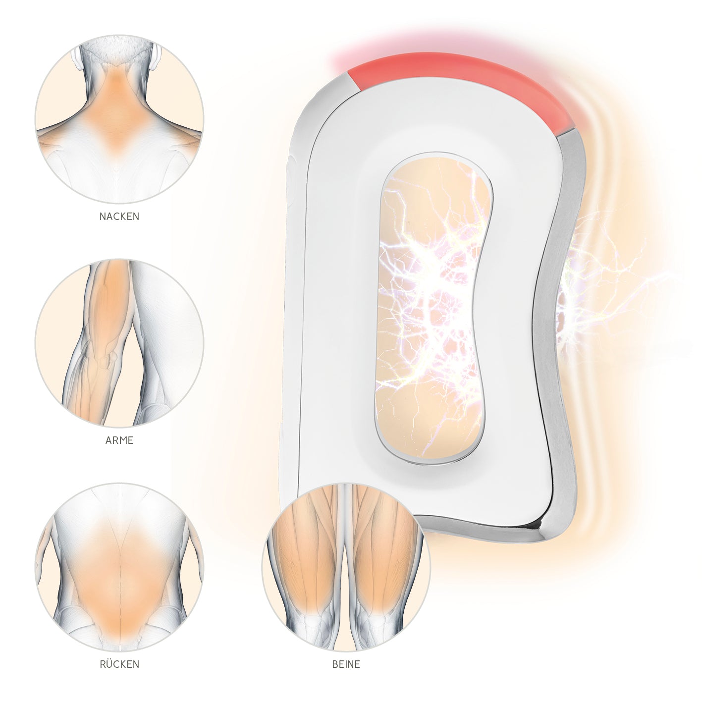 EMS-Massagegriff - 3 Intensitätsstufen und Wärmefunktion zur Anwendung an Nacken, Armen, Rücken und Beinen.