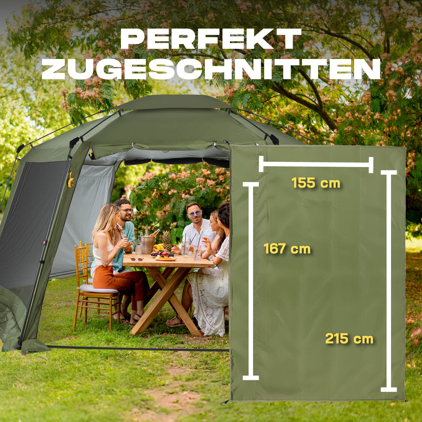 Pop-up-Pavillon Seitenwand - Grün, passgenau, UV-Schutz, wasserabweisend, robuste Oxford-Polyester Seitenwand für Outdoor-Einsatz.