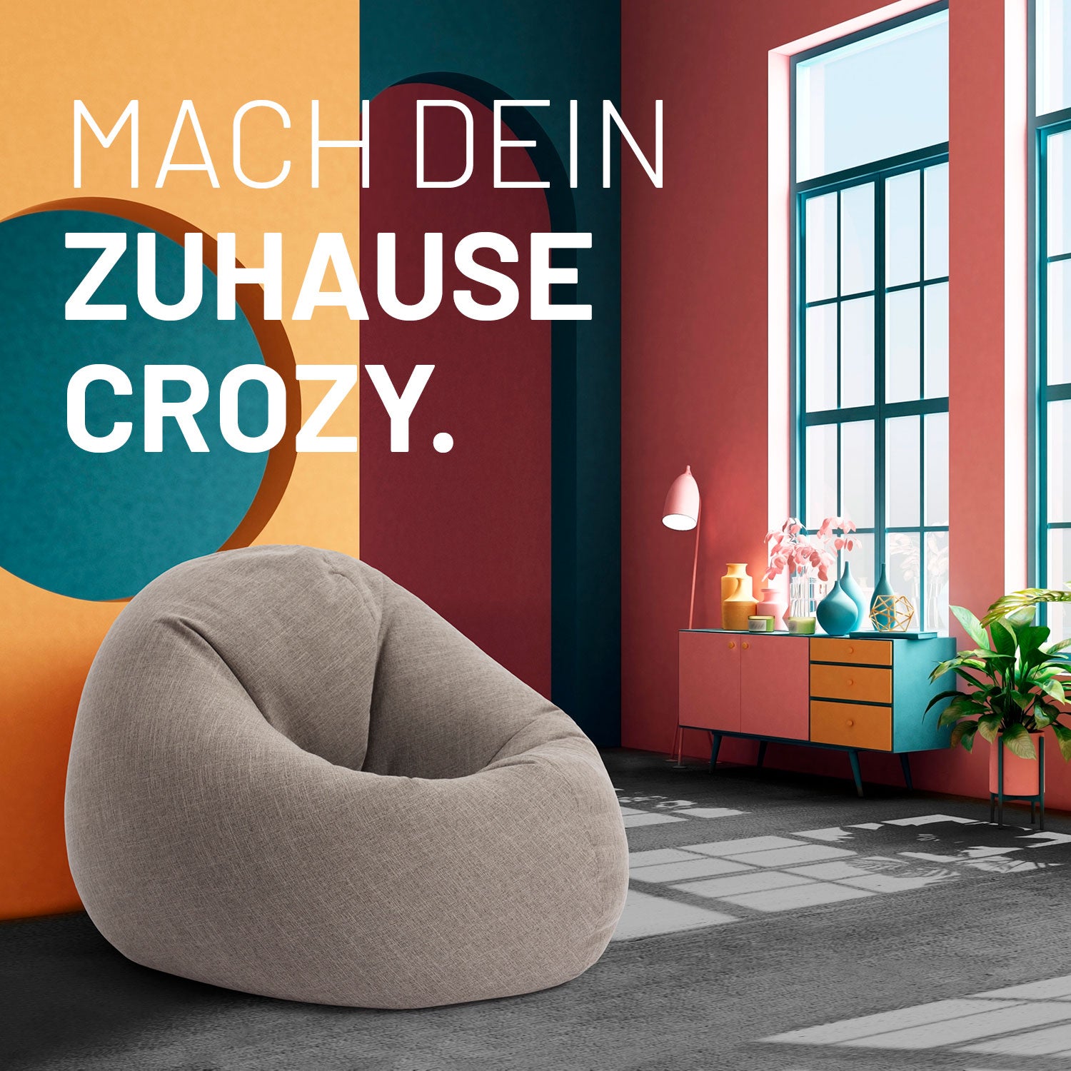 Sitzsack Interior Line (300 L) Hellgrau aus leinenartigem Stoff, weich, rund, perfekt für stylische Indoor-Chill-Out-Bereiche.