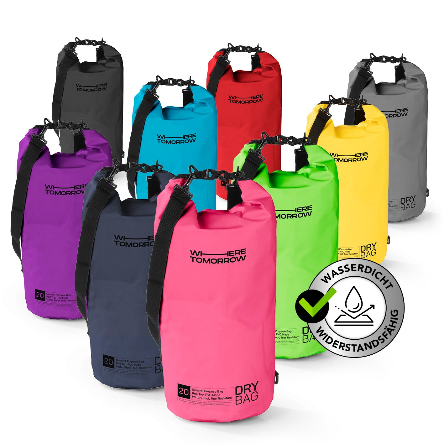 Dry Bag 20L - Style 01 - Pink, wasserdichter, robuster Outdoor-Rucksack mit UV-Schutz und verstellbarem Schultergurt von Where Tomorrow.