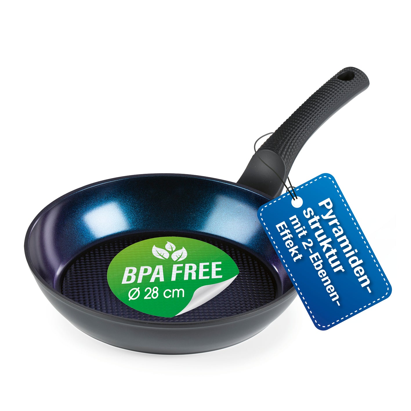 Aluminium-Bratpfanne Ø 28 cm mit antihaftbeschichtetem Noppenboden und soft-touch Griff, geeignet für alle Herdarten.