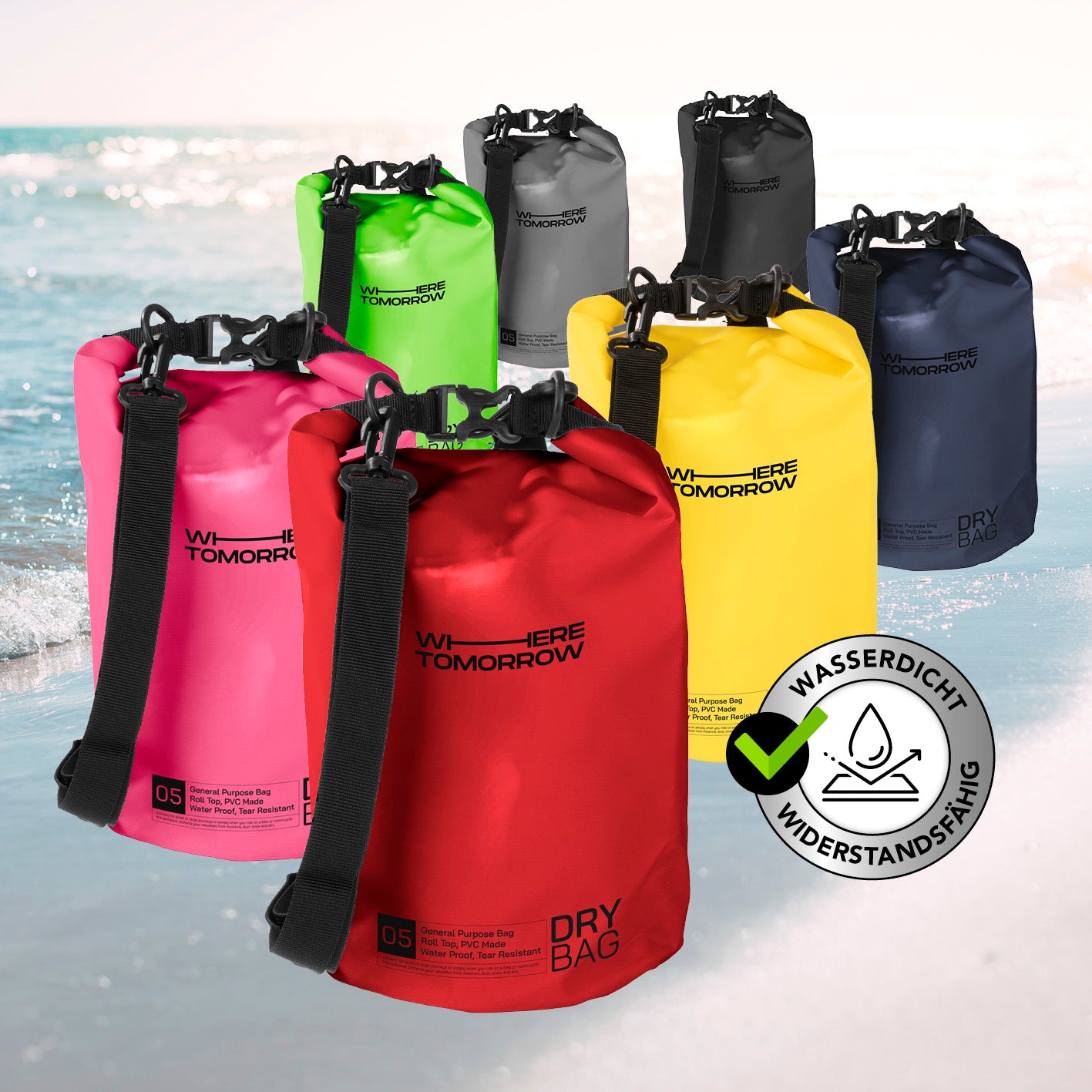 Dry Bag 5L - Style 01 - Rot wasserdichter, robuster Outdoor-Rucksack mit verstellbarem Schultergurt und Rolltop-Verschluss.