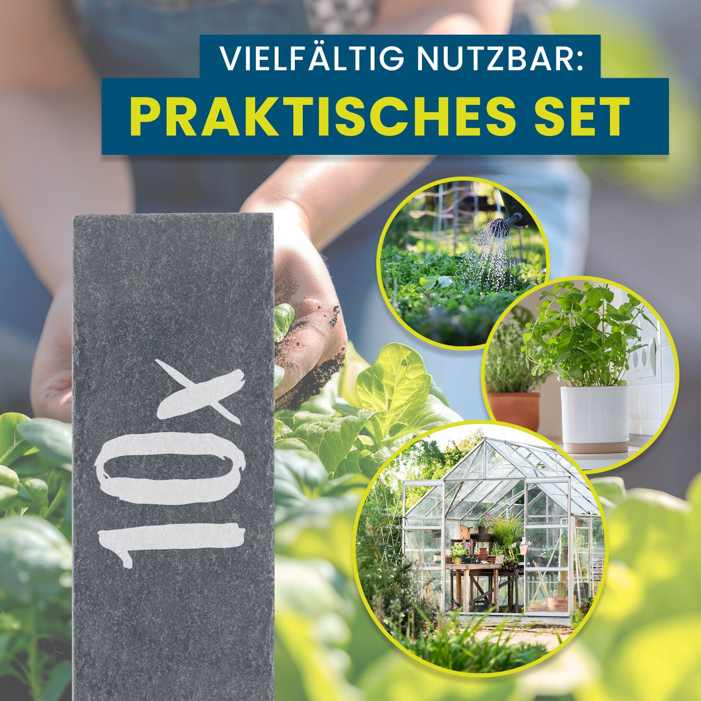 Schiefer-Pflanzschilder 10er-Set - 15 x 2,5 cm mit wetterfesten, wiederverwendbaren Schildern für Garten, Balkon und Kräutertöpfe.