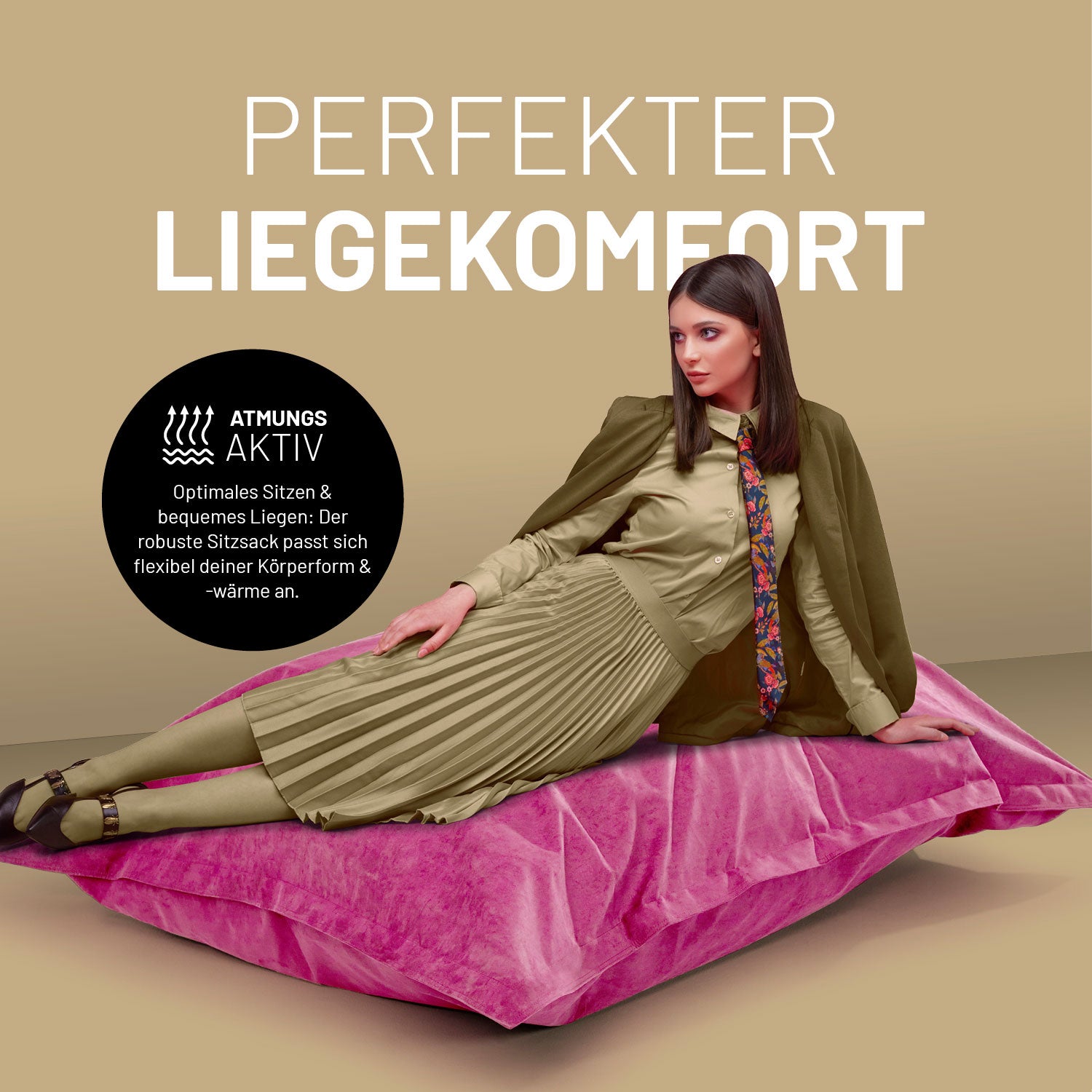 XXL Microvelours Sitzsack (380 L) in Pink mit atmungsaktivem, robustem Material für optimalen Liegekomfort und flexible Anpassung.