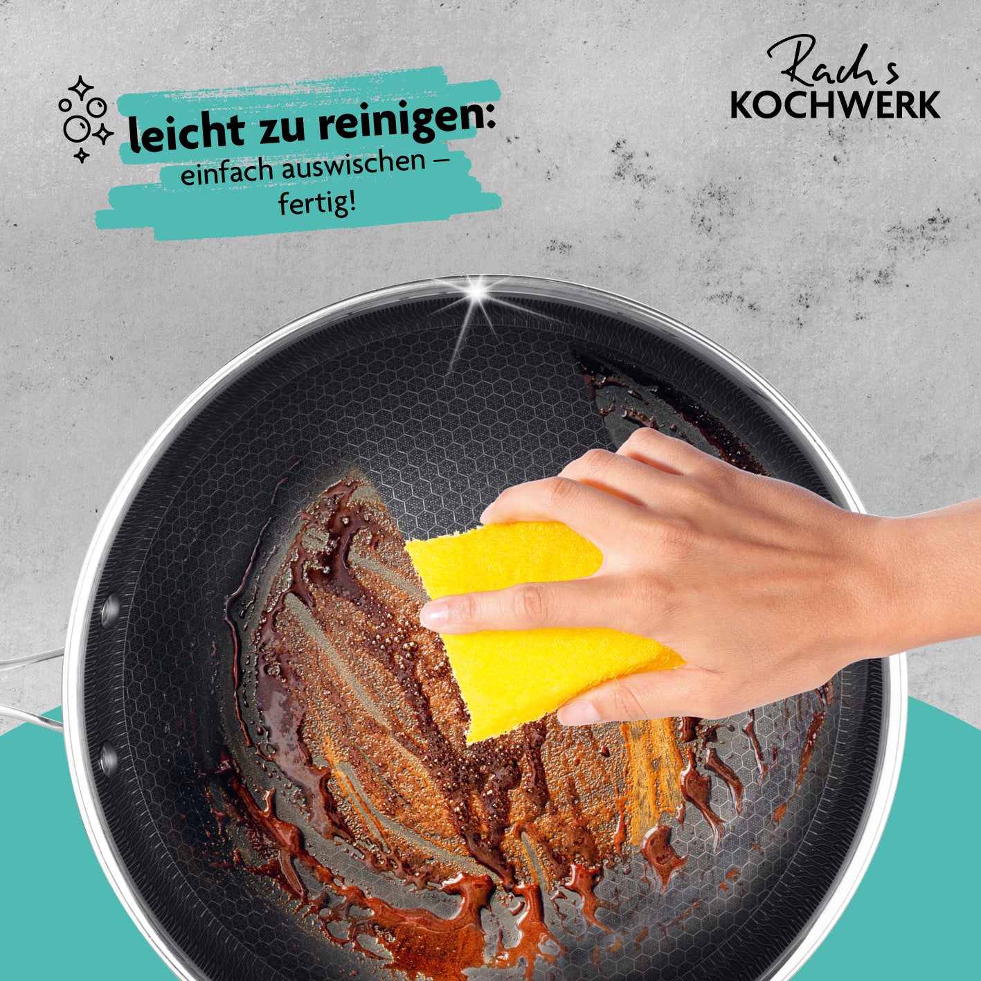 Wok-Pfanne mit Wabenstruktur Ø 28 cm einfach zu reinigen dank kratzfester Oberfläche und starkem Antihaft-Effekt.
