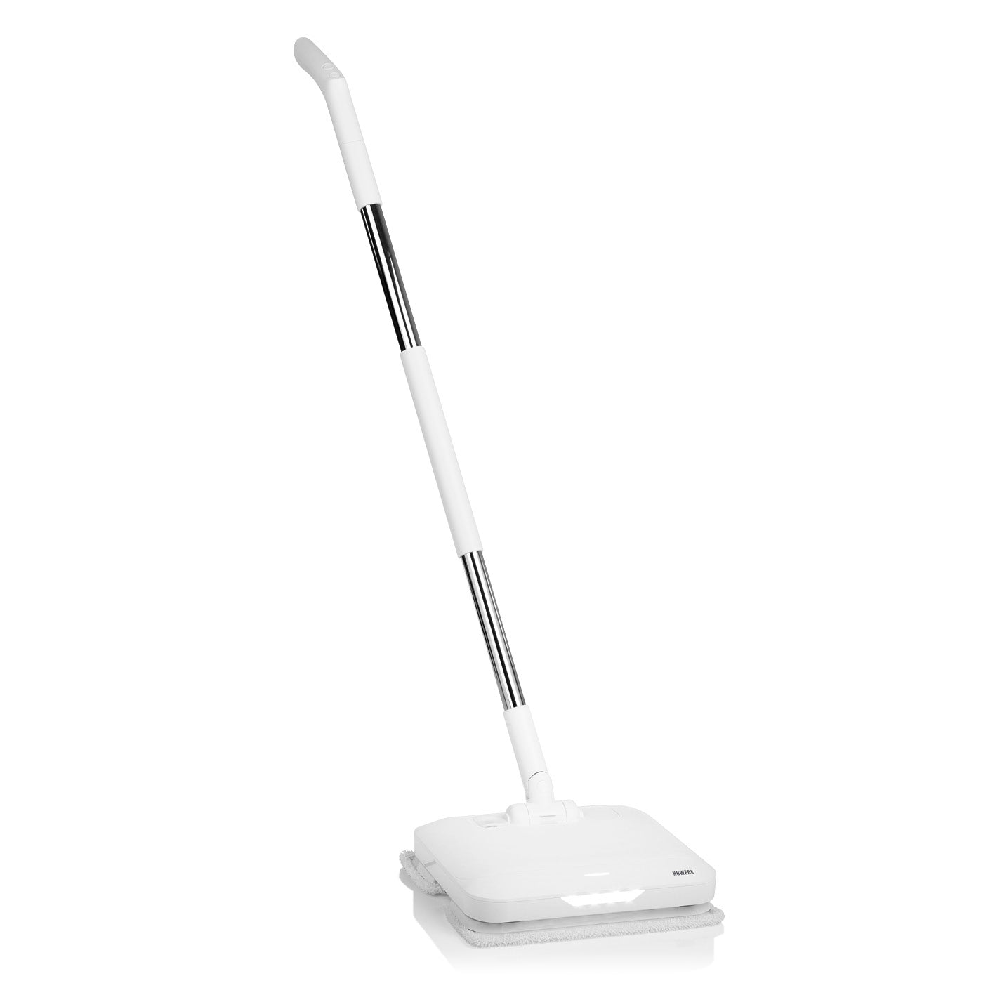 Akku-Vibrationsmopp Moonlight White Edition mit Sprühfunktion, LED-Beleuchtung und vibrationsunterstützter Reinigung für alle Böden.