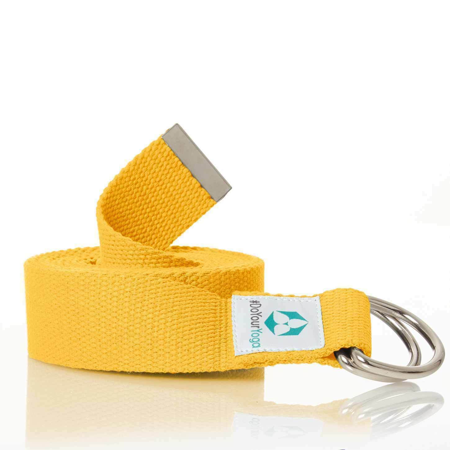 Yogagurt Madira - 250 x 3,8 cm - Gelb, leichter Yoga-Gurt zur Unterstützung von Flexibilität und Dehnung.