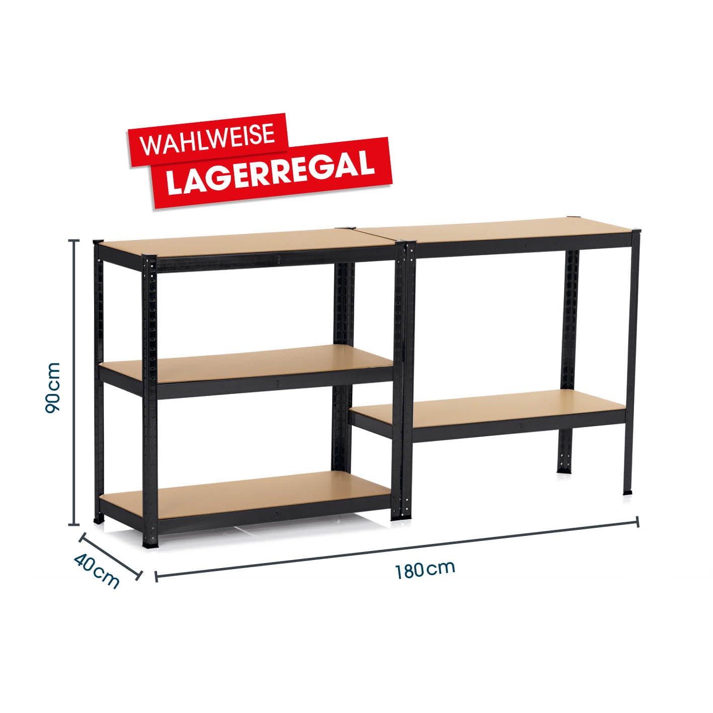 Schwerlastregal & Werkbank - 180 x 90 x 40 cm mit stabiler Metallkonstruktion und 875 kg Traglast, 175 kg pro Ebene, wählbare Aufbauarten