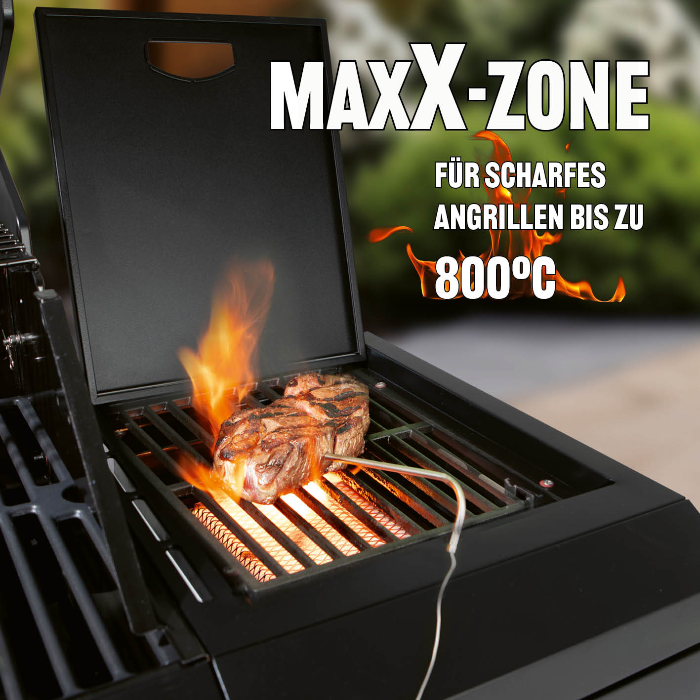 Gasgrill 6.1 mit MAXX-ZONE für scharfes Angrillen bis 800°C und hochwertigem Grillrost für perfekte Steaks.