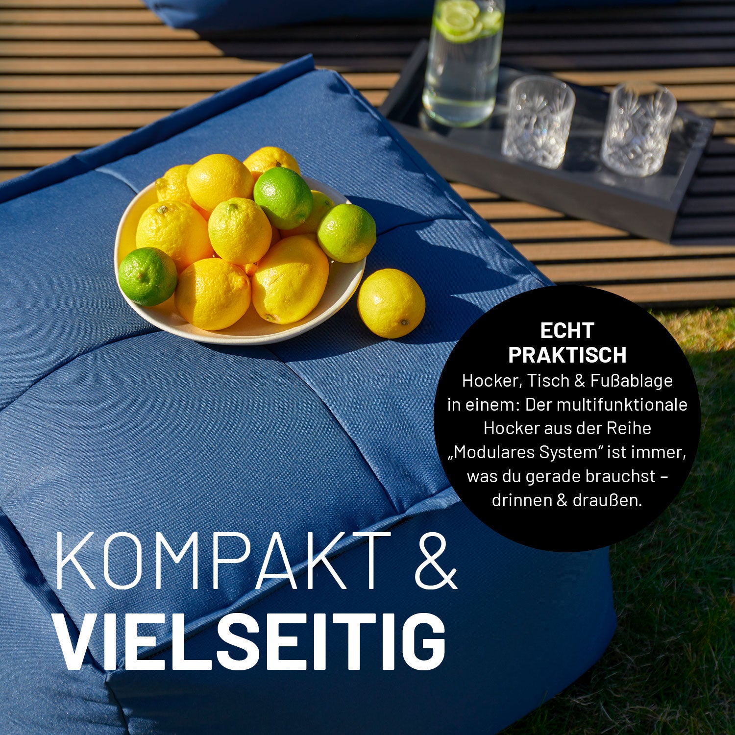 Basic Set (5-tlg.) - Modulares System - In- & outdoor - Navyblau als vielseitiger, kompakter Sitzhocker mit robustem, pflegeleichtem Material.