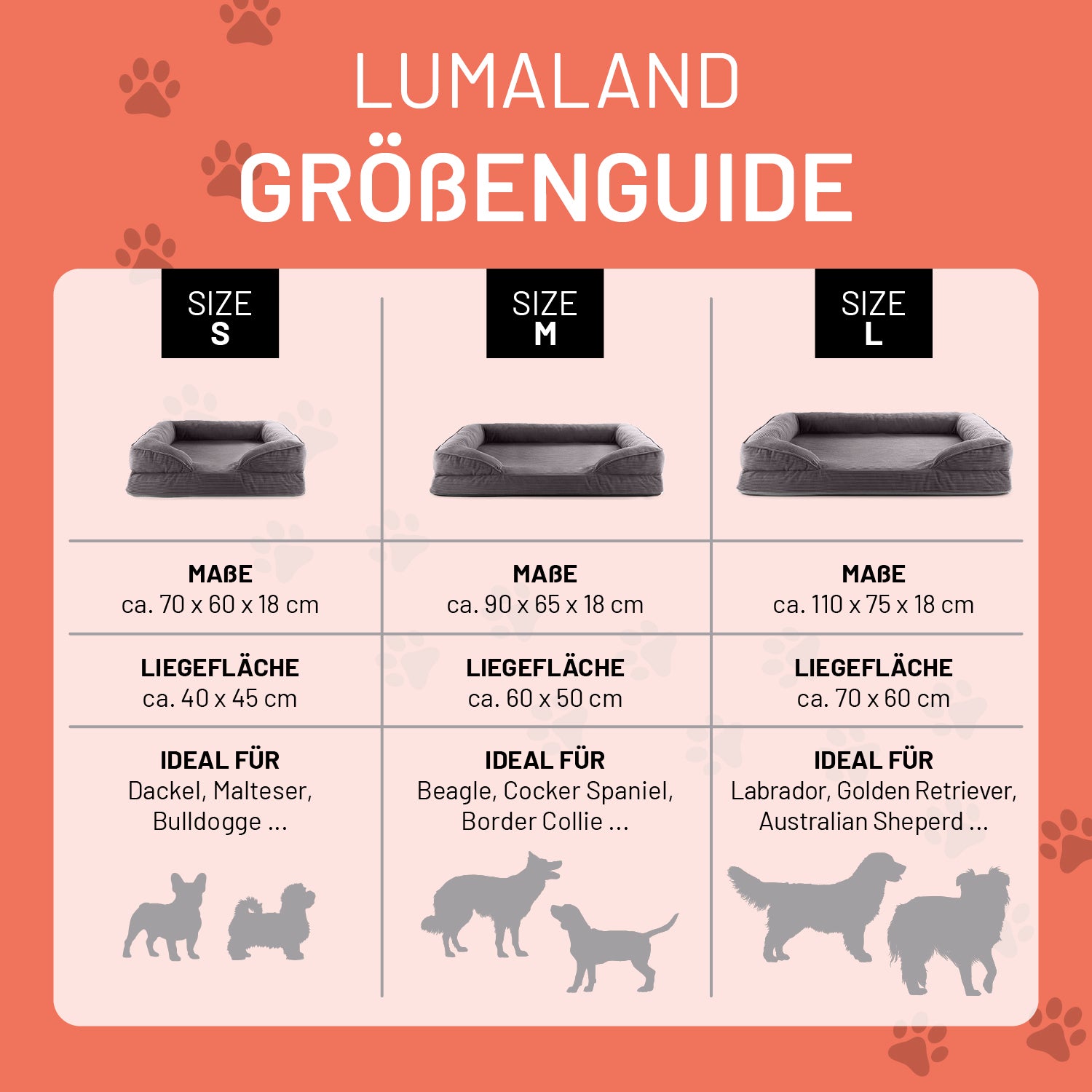 Komfort-Hundebett aus der LUMALAND Cord-Reihe Gr. S Grau mit exzellentem Komfort und rutschfestem Boden für kleine Hunde bis 60 cm.