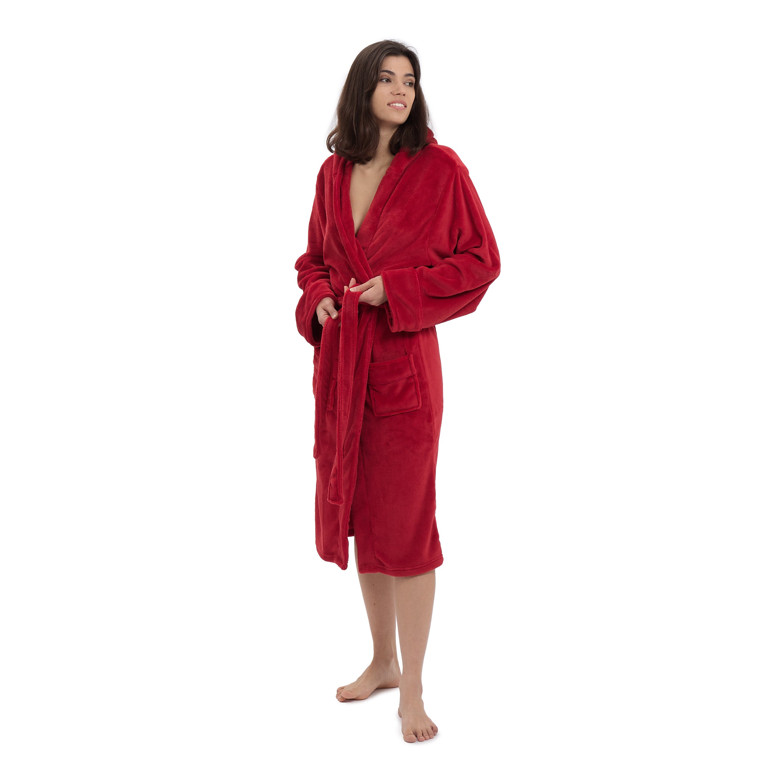 Luxury Mikrofaser Bademantel mit Kapuze für Damen und Herren in Rot, Größe XL, kuschelig, schnelltrocknend und unisex.