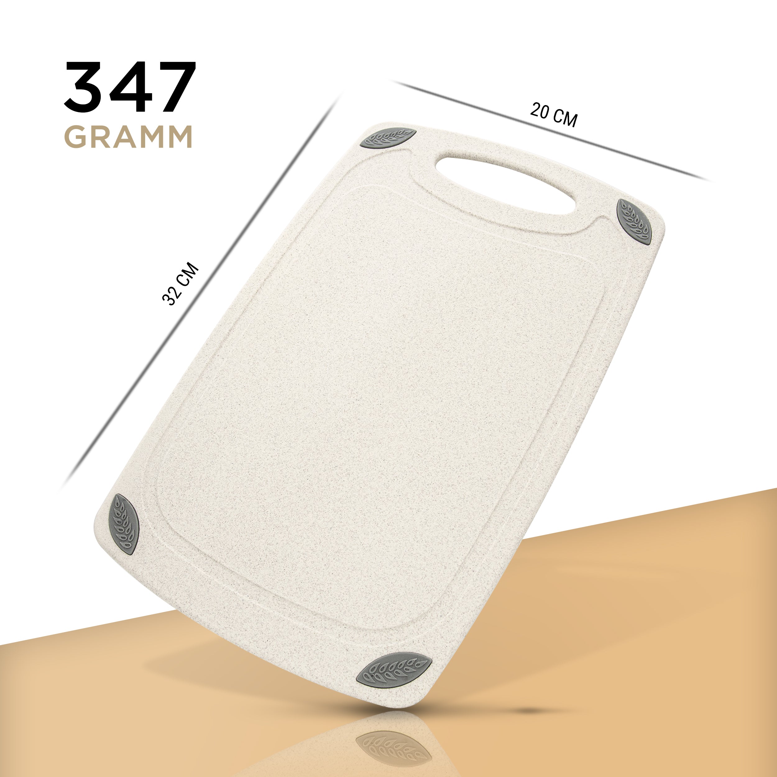 Schneidebrett aus PP-Material & Weizenstroh - Beige, 32x20 cm, 347 Gramm, rutschfest und langlebig für die Küche.
