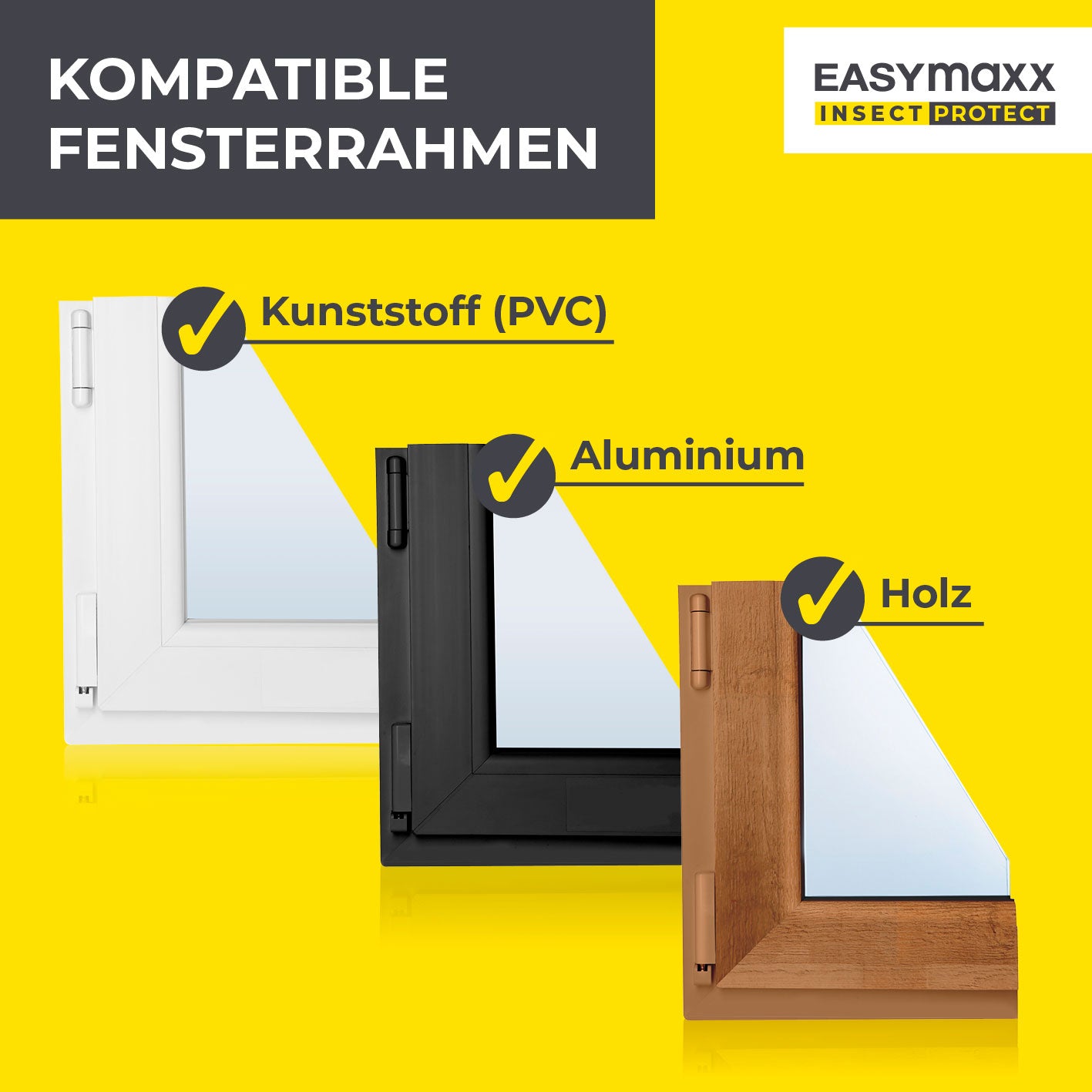 Insekten- & Pollenschutzgitter mit Magnetbefestigung für Fenster bis zu 130 x 150 cm, kompatibel mit PVC, Aluminium und Holzrahmen.