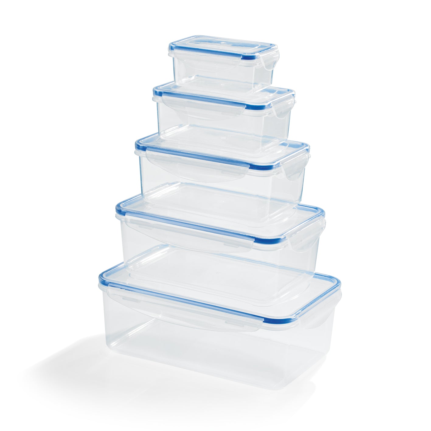 Frischhaltedosen Klick-it 10-tlg. transparent/blau, stapelbar, mikrowellen- und gefrierschrankgeeignet, temperaturbeständig -20 bis +120 °C.