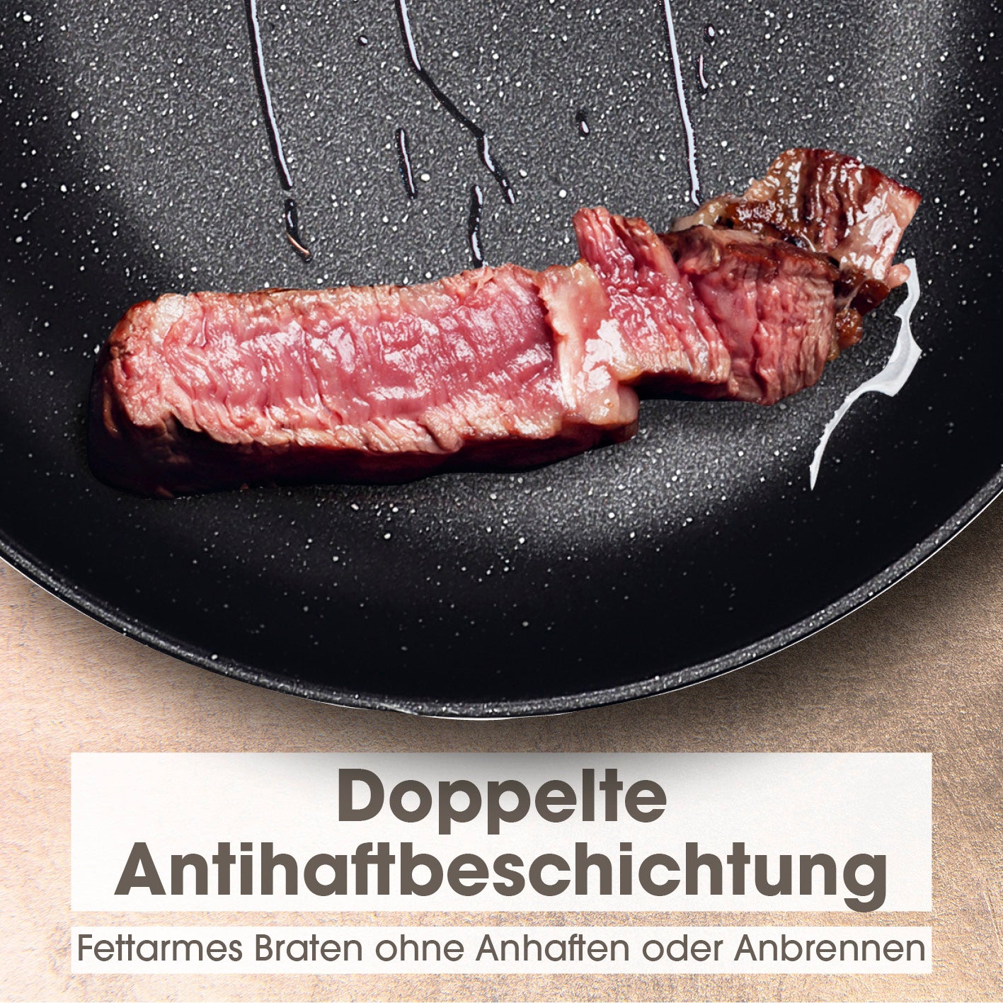 Karbonstahl-Bratpfanne Ø 20 cm mit 2-facher Antihaftbeschichtung für fettarmes Braten ohne Anhaften oder Anbrennen.